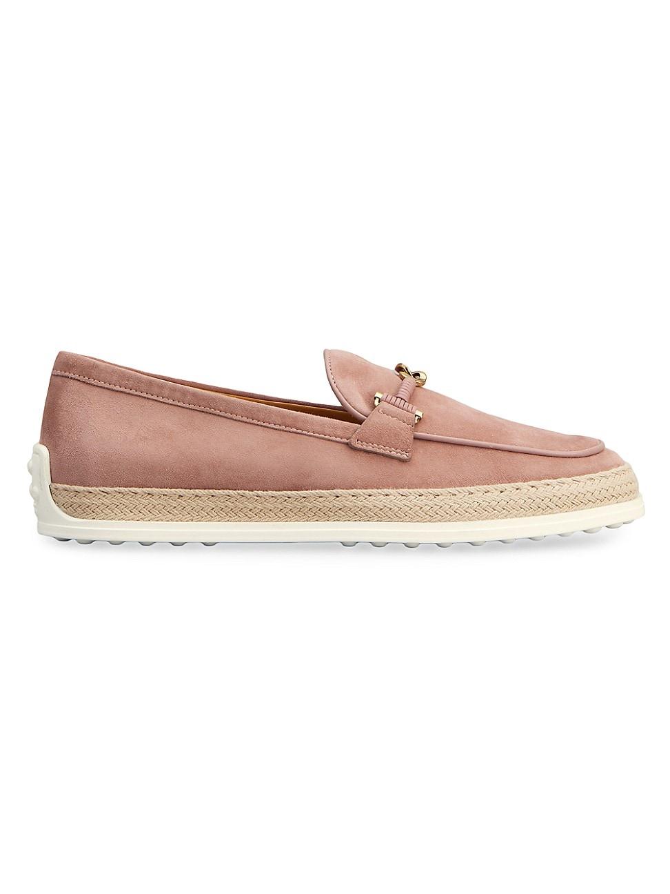 Womens Suede & Raffia Leather Loafers Product Image