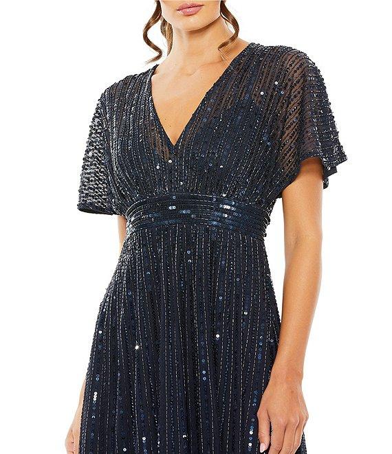 Mac Duggal Flutter Sleeve Embellished Chiffon A-Line Midi Dress Product Image