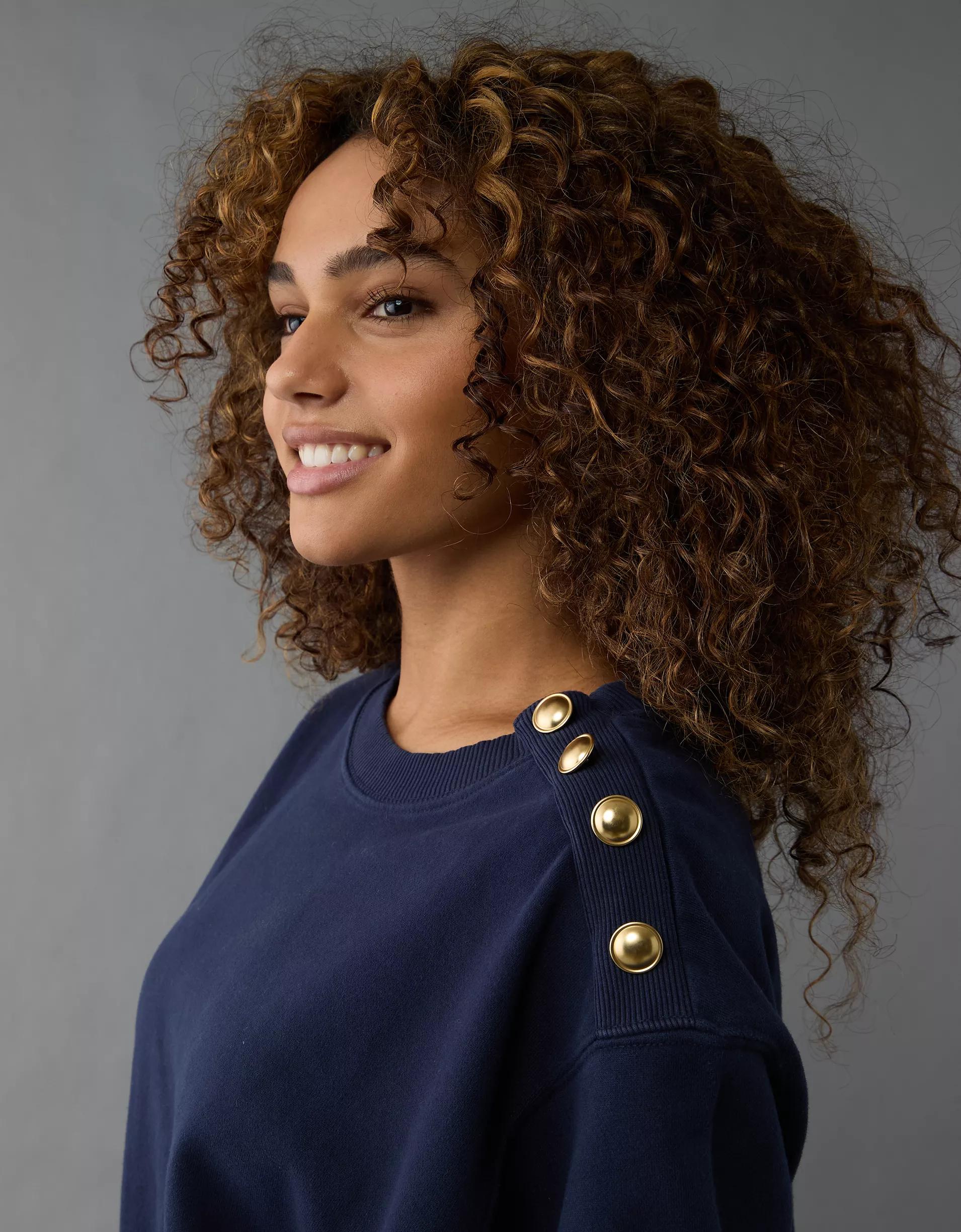 AE Button Shoulder Sweatshirt Product Image