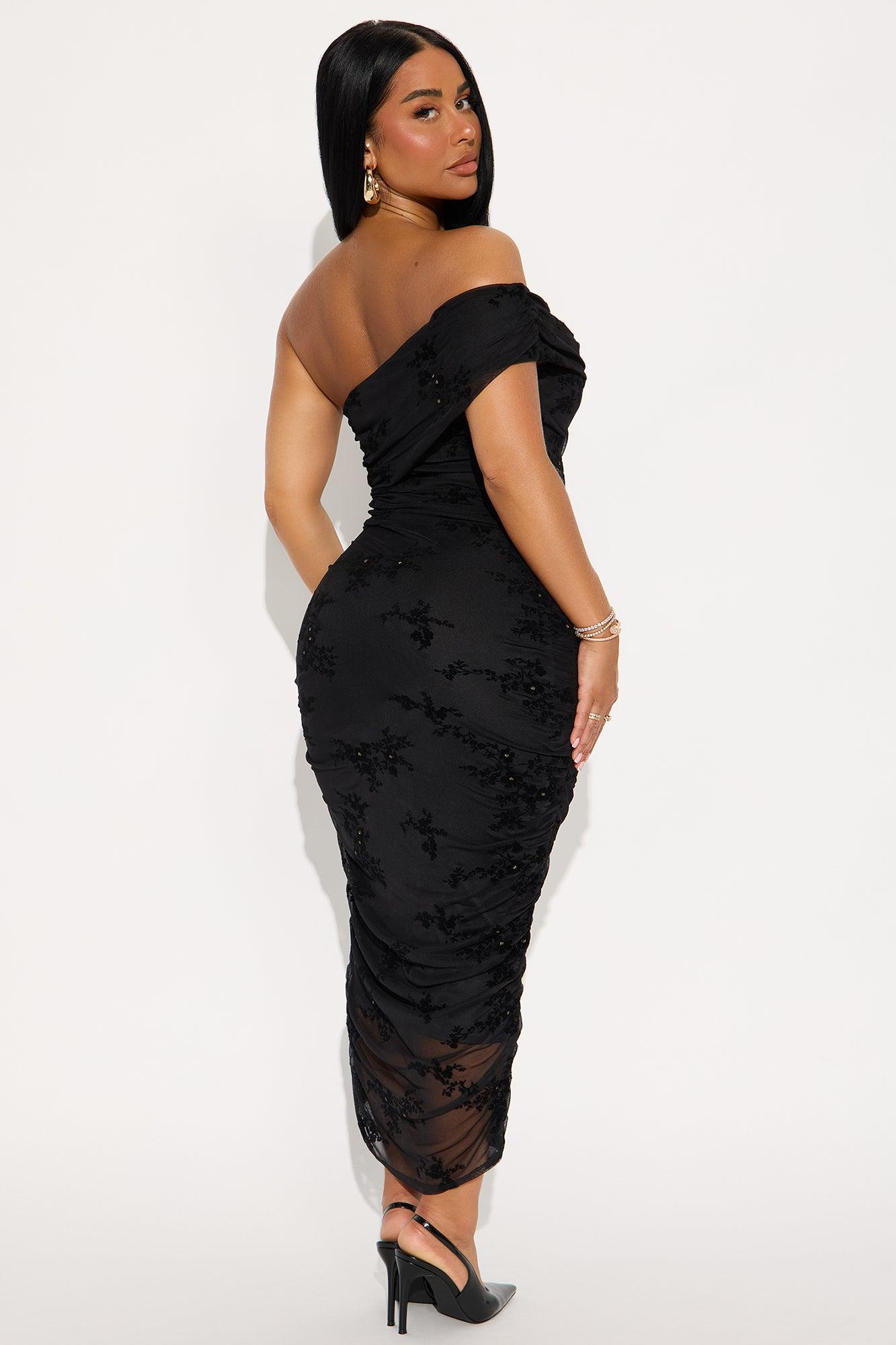 Real Legacy Flocked Mesh Midi Dress - Black Female Product Image