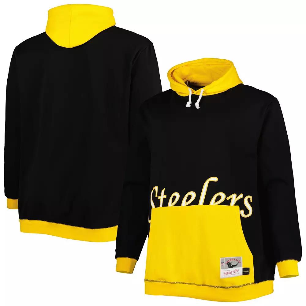 Men's Mitchell & Ness Black/Gold Pittsburgh Steelers Big & Tall Big Face Pullover Hoodie, Size: 4XLT Product Image