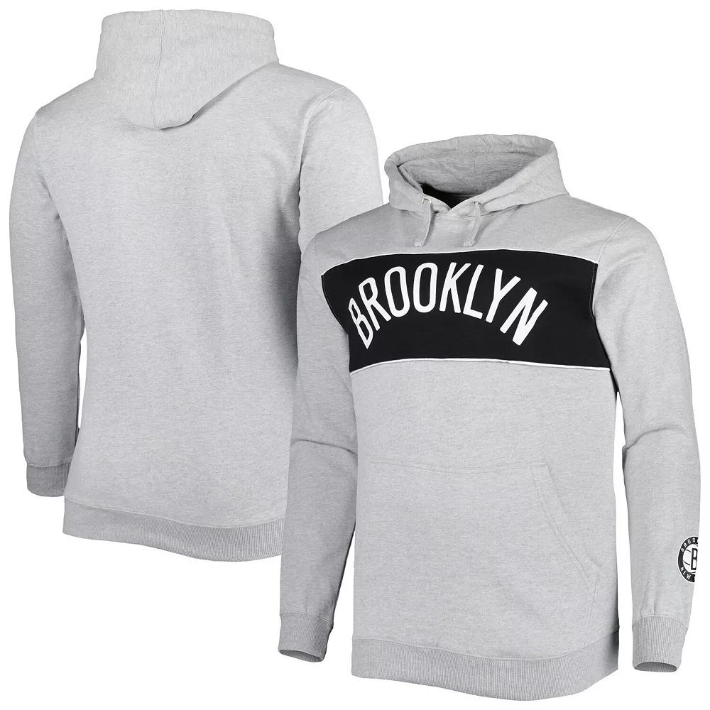Men's Fanatics Branded Heather Gray Brooklyn Nets Big & Tall Wordmark Pullover Hoodie, Size: 4XB, Grey Product Image