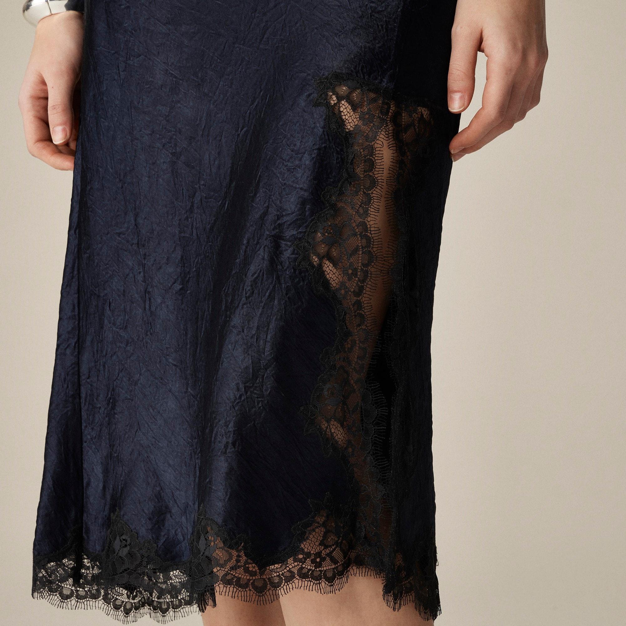 Gwyneth lace-trim slip skirt in textured satin Product Image