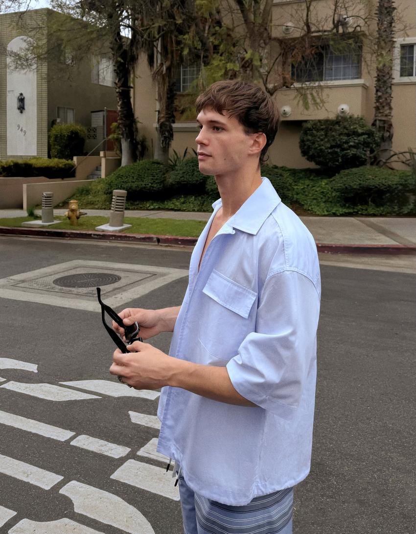 Oversize short sleeve poplin shirt Product Image