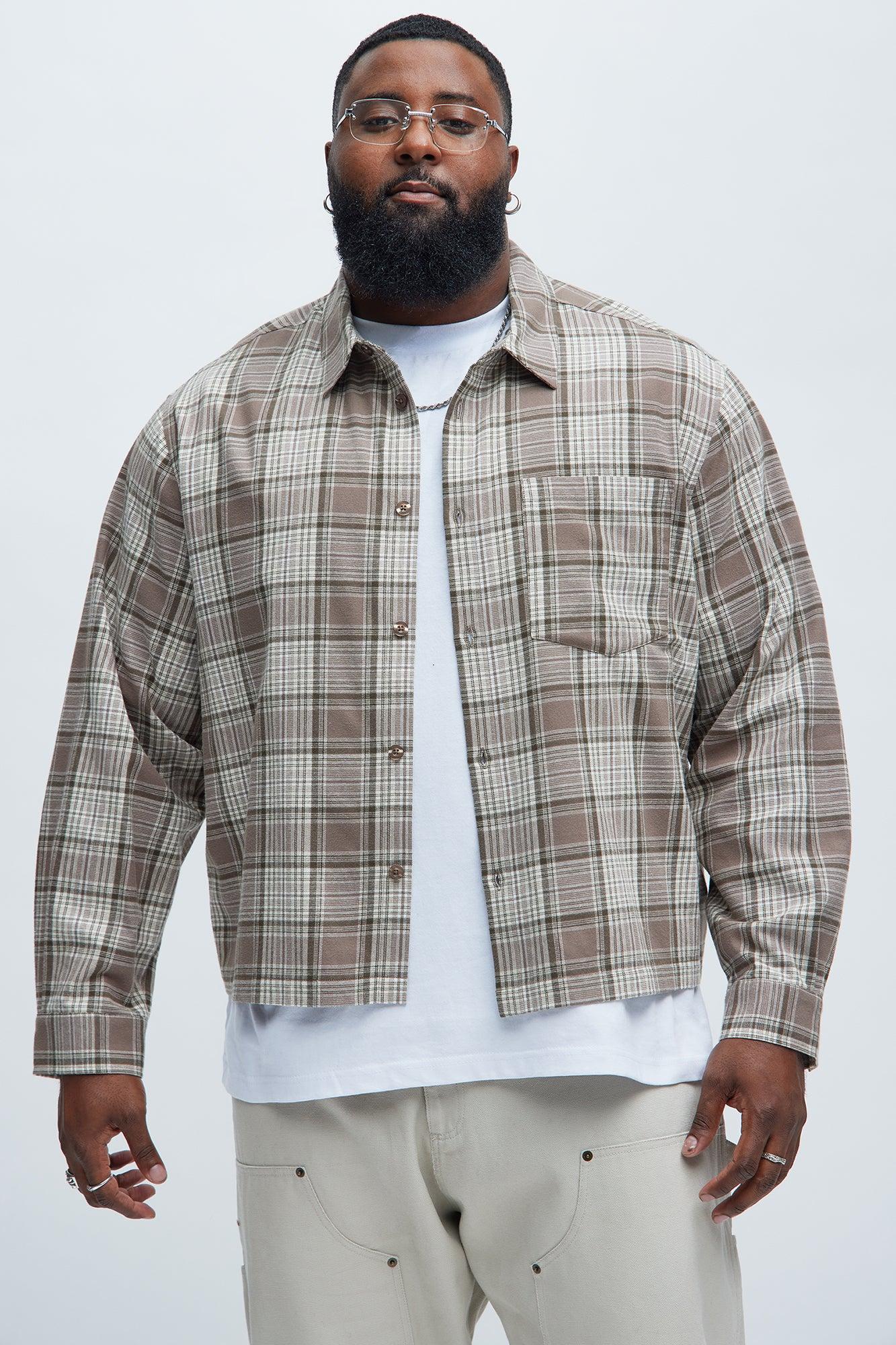 Delano Cropped Plaid Shirt - Taupe/combo Male Product Image
