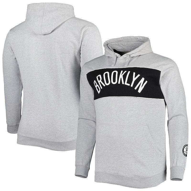 Men's Fanatics Branded Heather Gray Brooklyn Nets Big & Tall Wordmark Pullover Hoodie, Size: 4XB, Grey Product Image