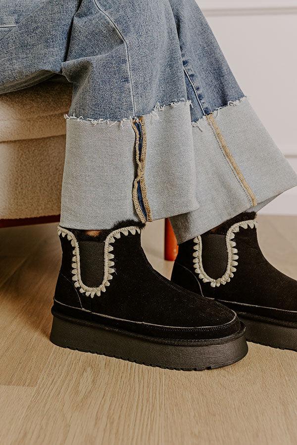 The Phoebe Faux Suede Platform Bootie in Black Product Image