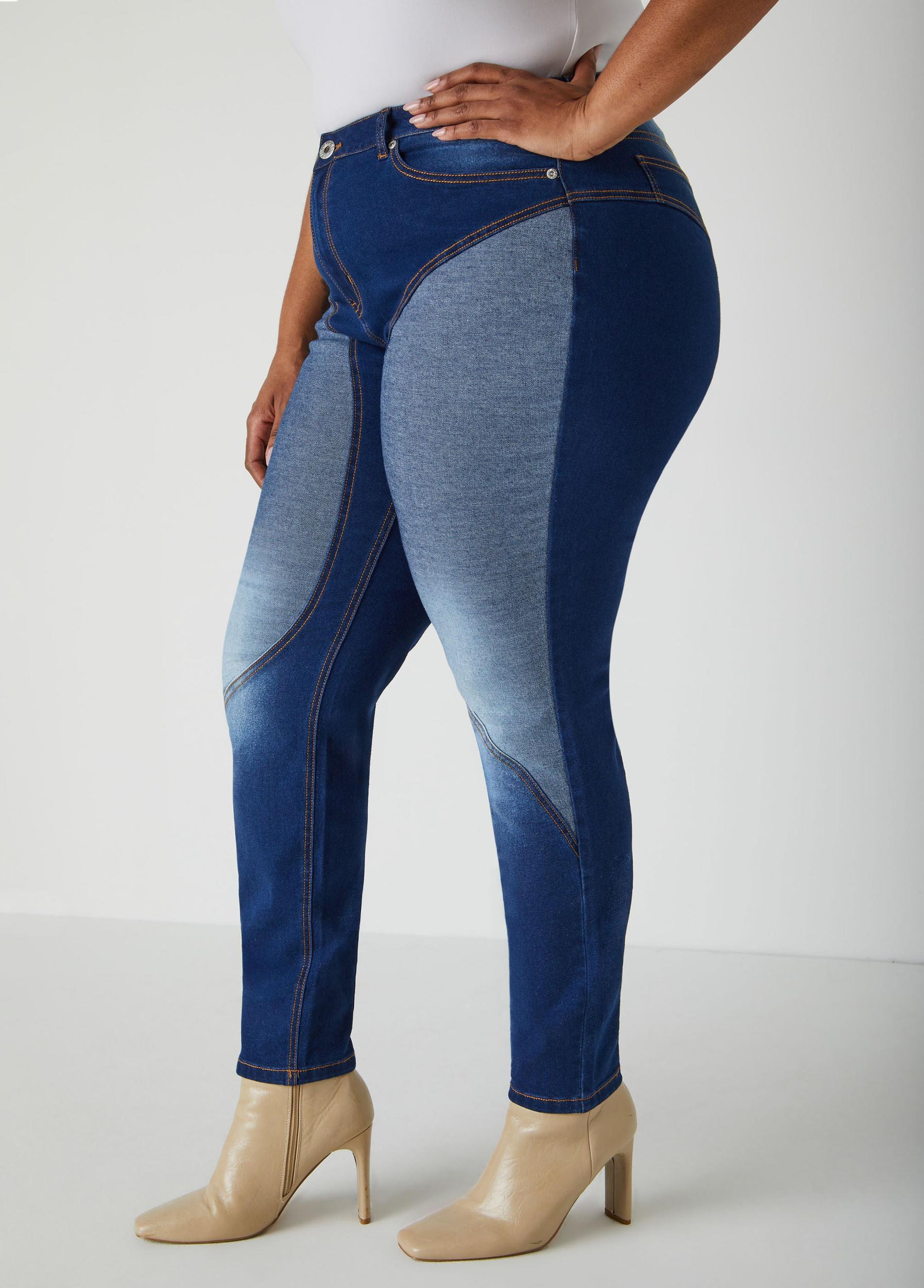 Mid Rise Colorblock Skinny Jeans Product Image