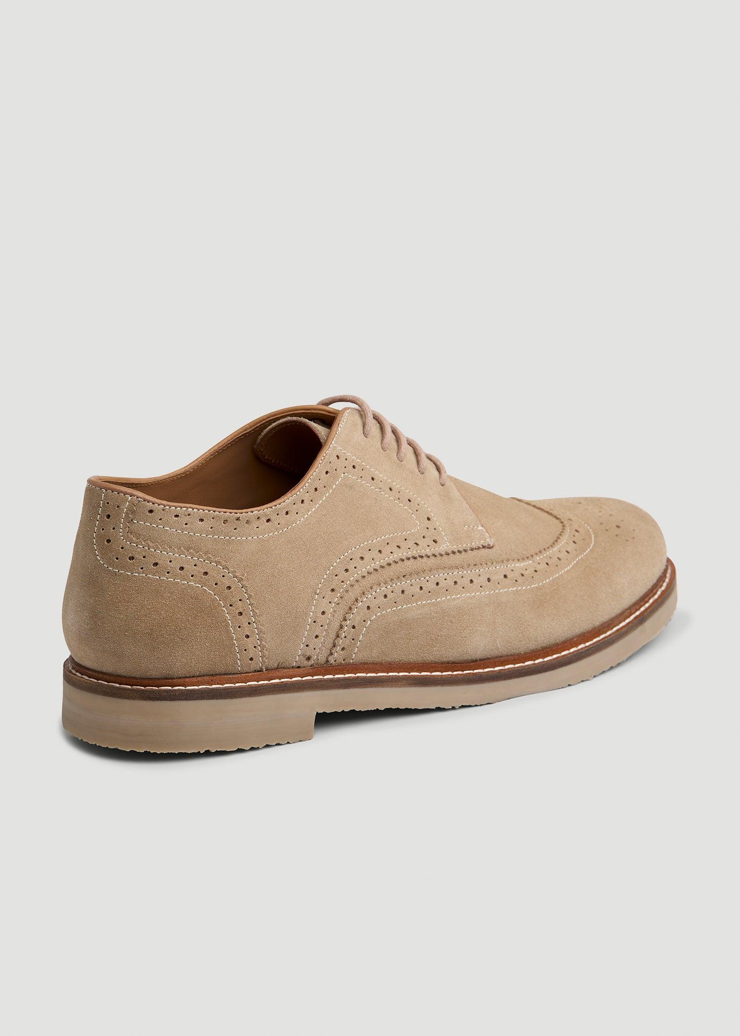 Suede Wingtip Oxfords for Tall Men in Beige Product Image