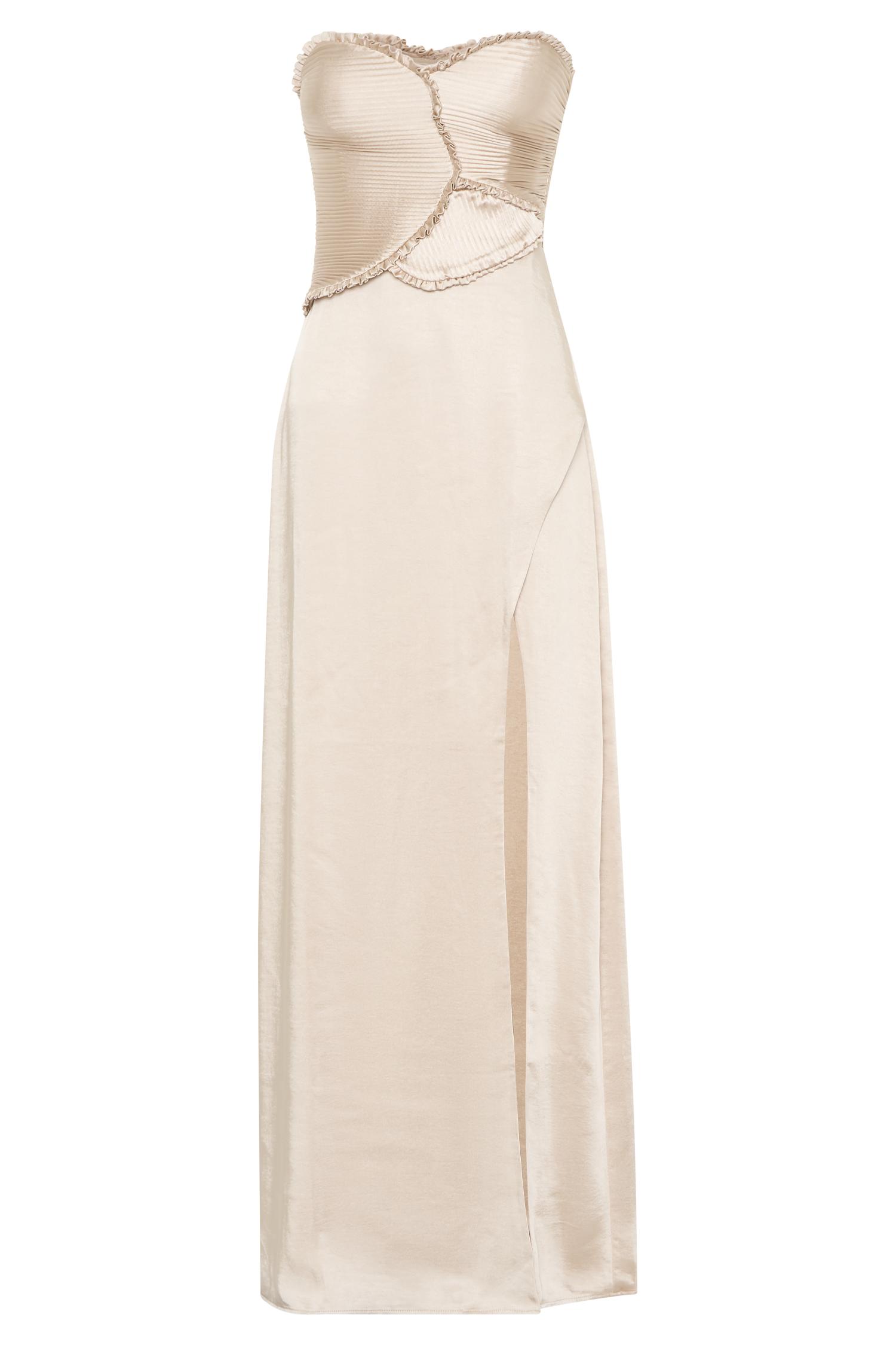 Larissa Satin Maxi Dress With Ruched Petals - Blush Gold Product Image