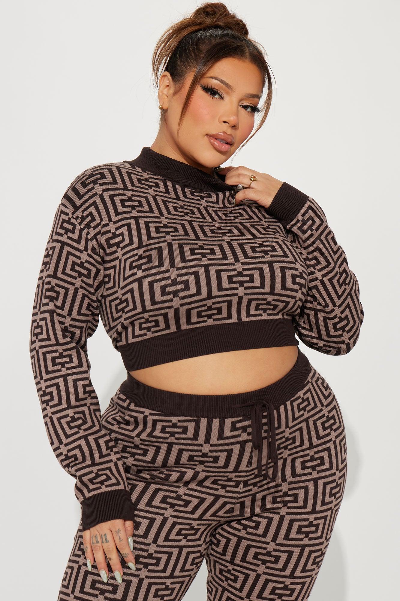 In A Spiral Sweater Pant Set - Brown Product Image