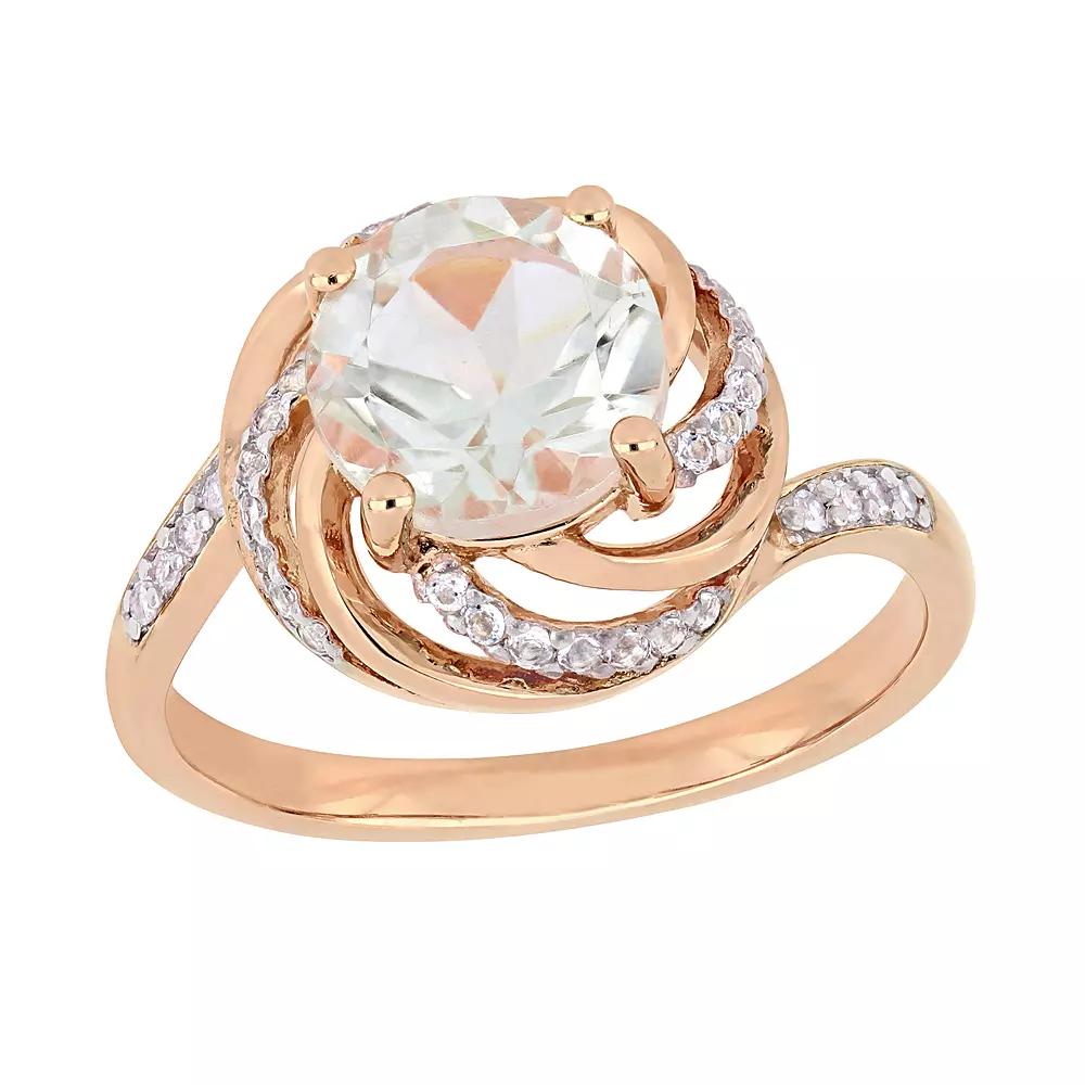Stella Grace 18k Rose Gold Over Silver Green Quartz & White Topaz Halo Ring, Women's, Size: 7, Pink Tone Product Image