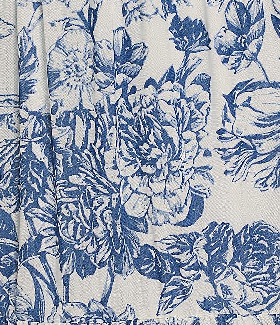 Calessa Porcelain Floral Print V-Neck Elbow Sleeve A-Line Midi Dress Product Image