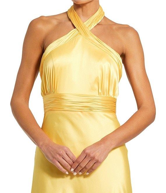 Mac Duggal Satin Halter Neck Sleeveless Gown Product Image