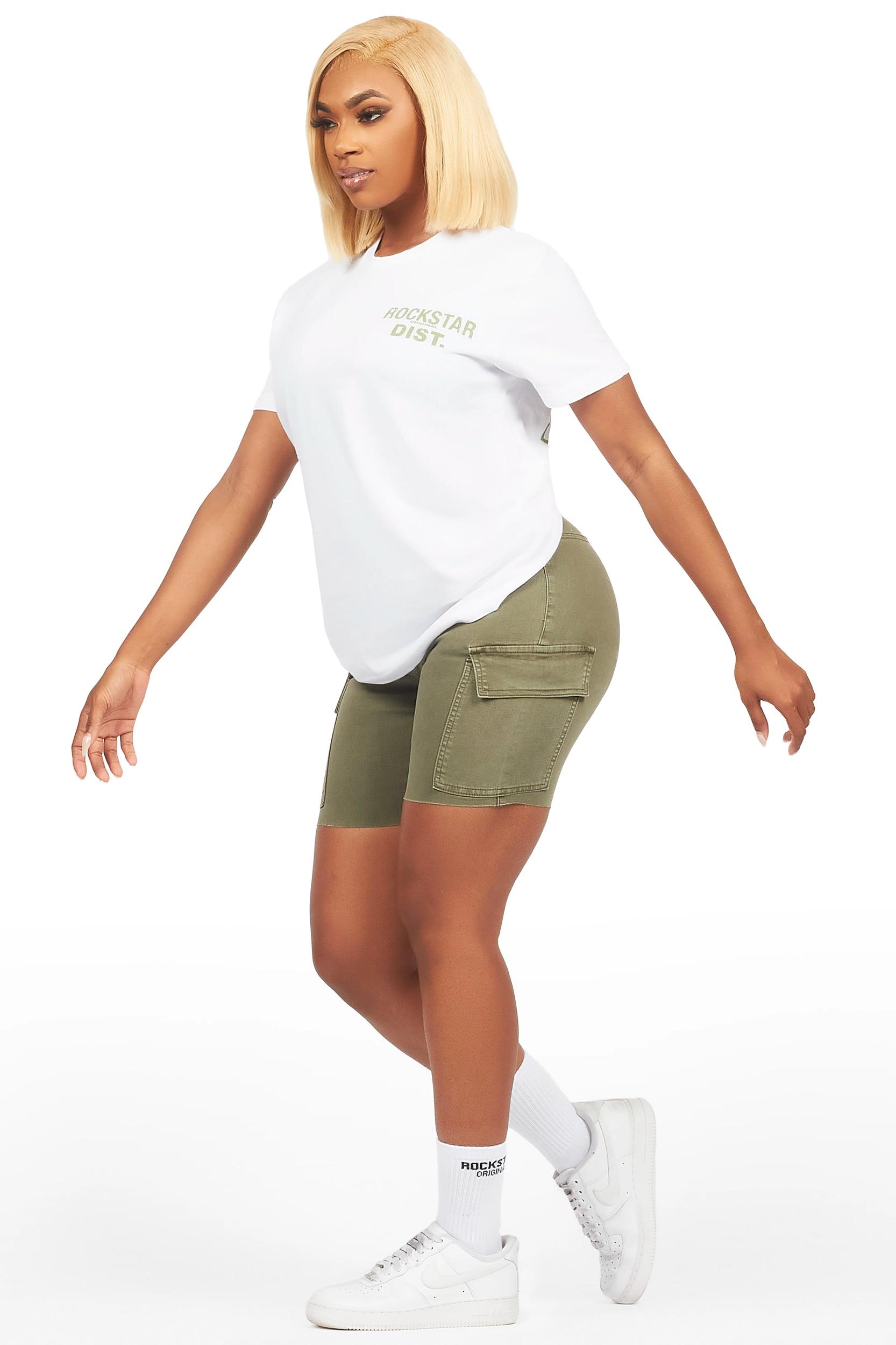 Jakeyia White/Green Denim Short Set Female Product Image
