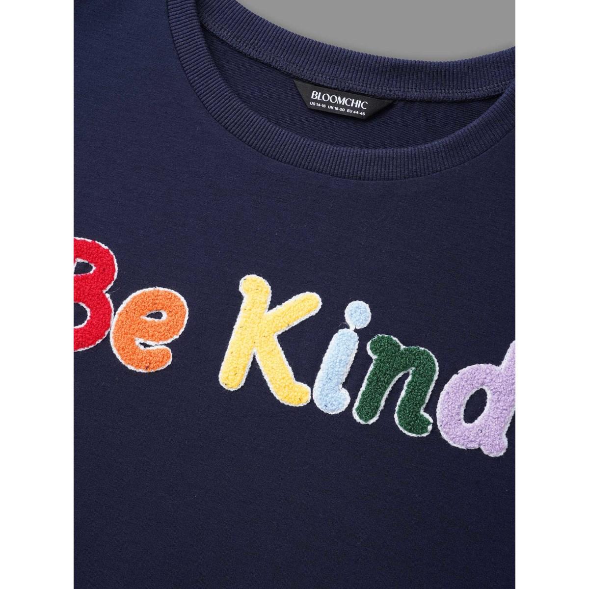 Plus Size Be Kind Towel Embroidered Sweatshirt Women Indigo Casual Embroidered Round Neck Everyday Sweatshirts BloomChic 10/M Product Image