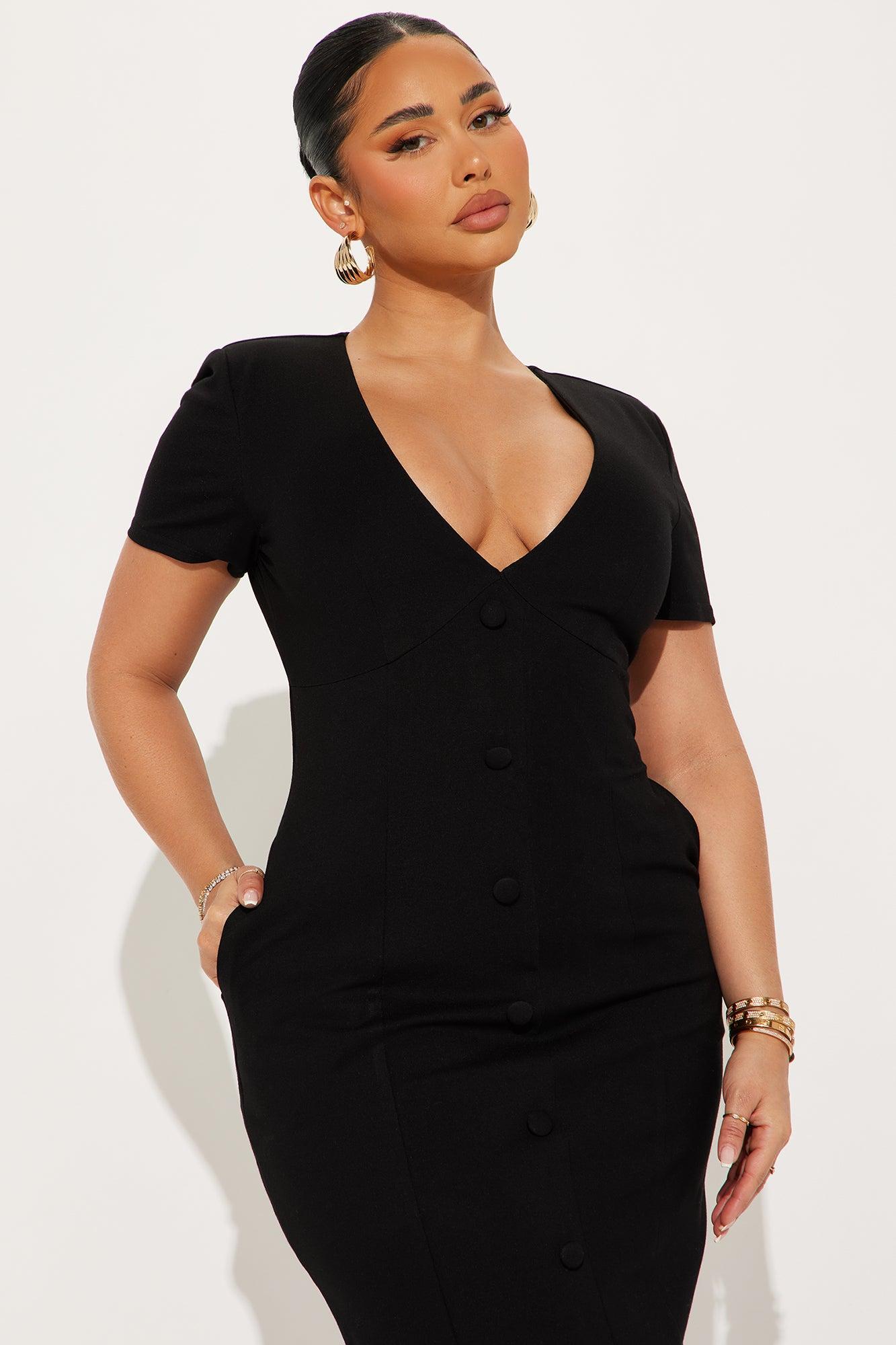 The Katy Ponte Midi Dress - Black Product Image