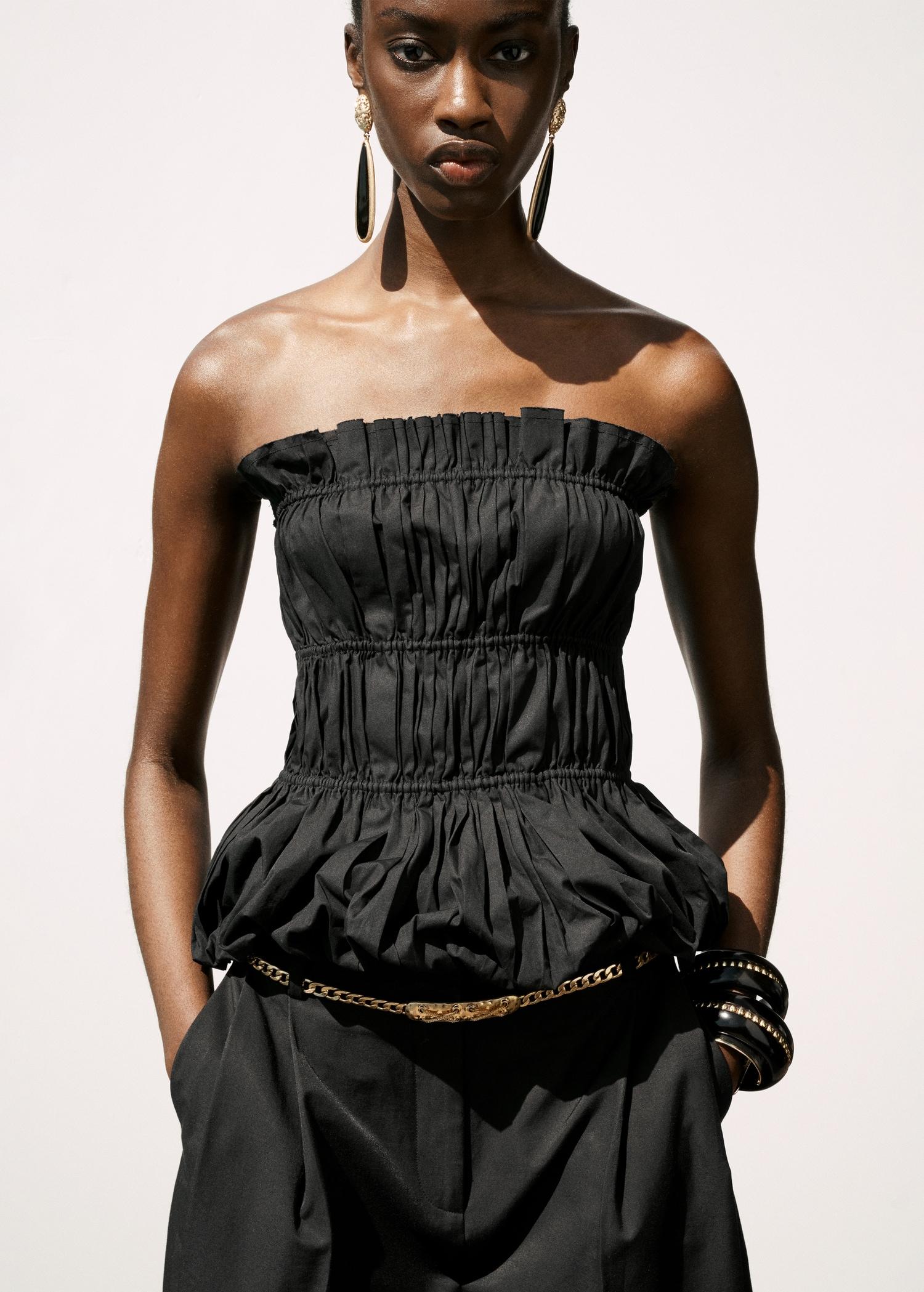 Ruched strapless top - Women | MANGO USA Product Image