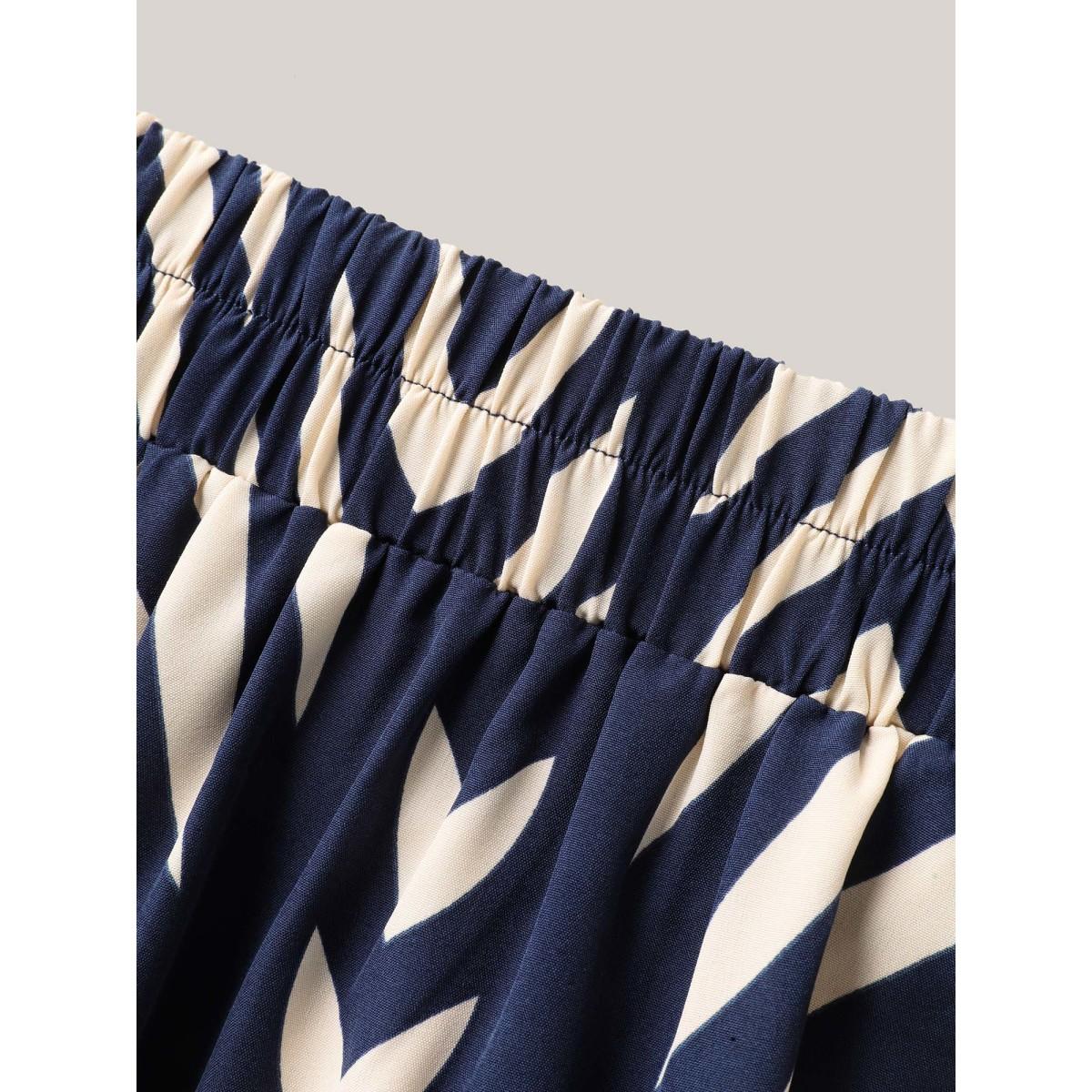 Plus Size Geometric Print High Low Hem Skirt Women Navy Loose No stretch Side seam pocket Work Skirts BloomChic 12/L Product Image