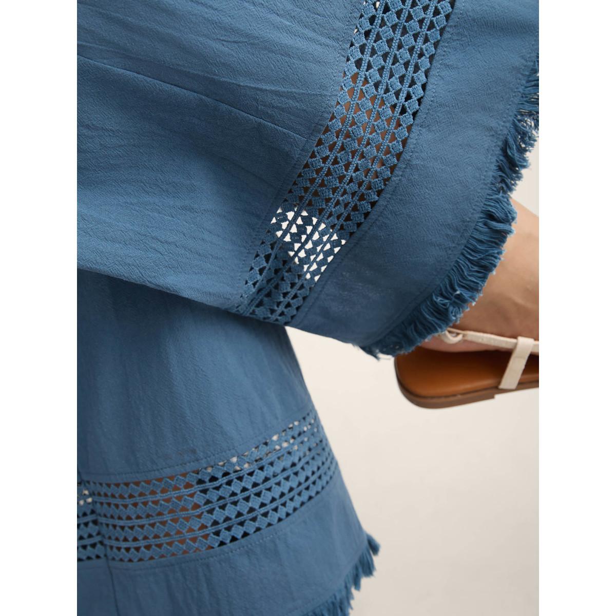 Plus Size Cotton Waist-Tie Lace Wide-Leg Pants Women Cerulean Boho Wide Leg Mid Rise Vacation Pants BloomChic 14-16/1X Product Image