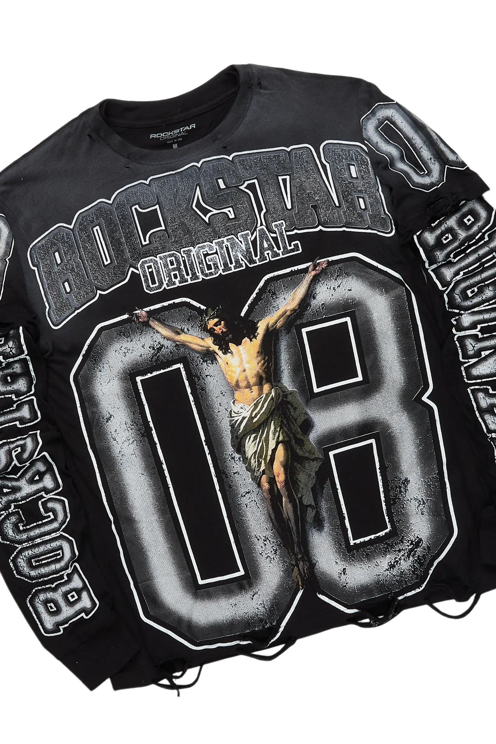 Fields Black/Grey Double Layer T-Shirt/Stacked Baggy Track Set Male Product Image