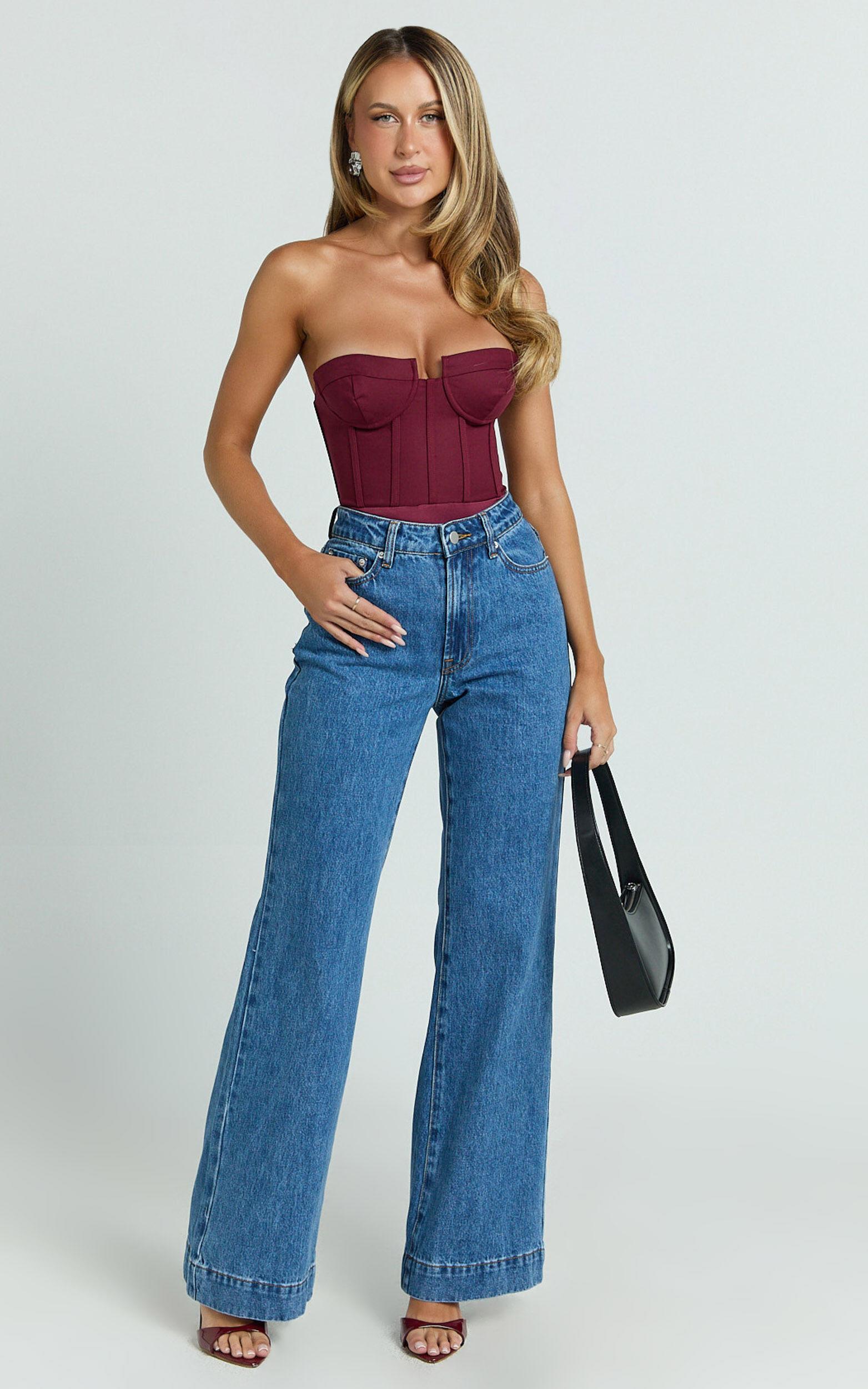 Brigitte Bodysuit - Sweetheart Paneled Bodysuit in Wine Product Image