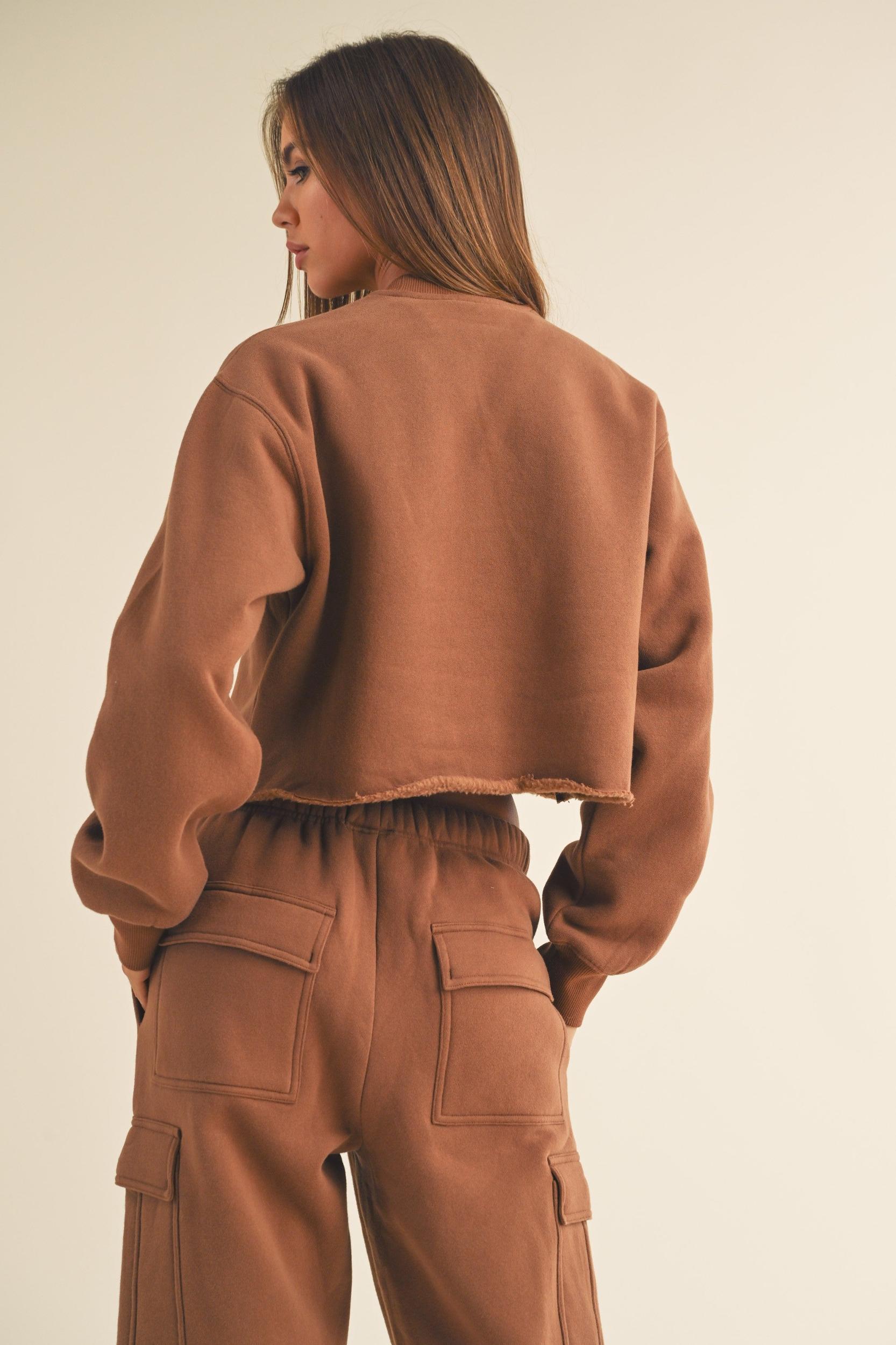 Fleece Raw Edge Crop Sweatshirt Product Image