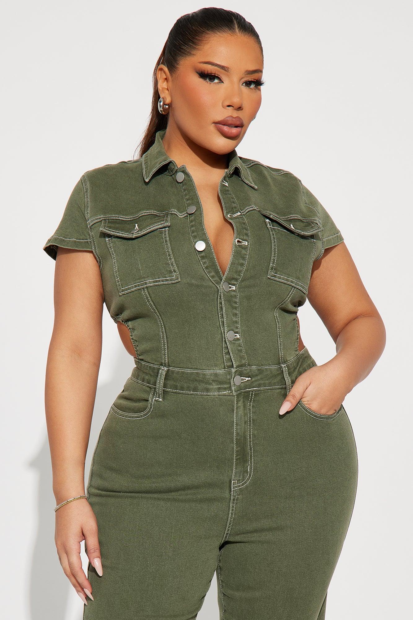 Kamaria Denim Jumpsuit - Olive Product Image