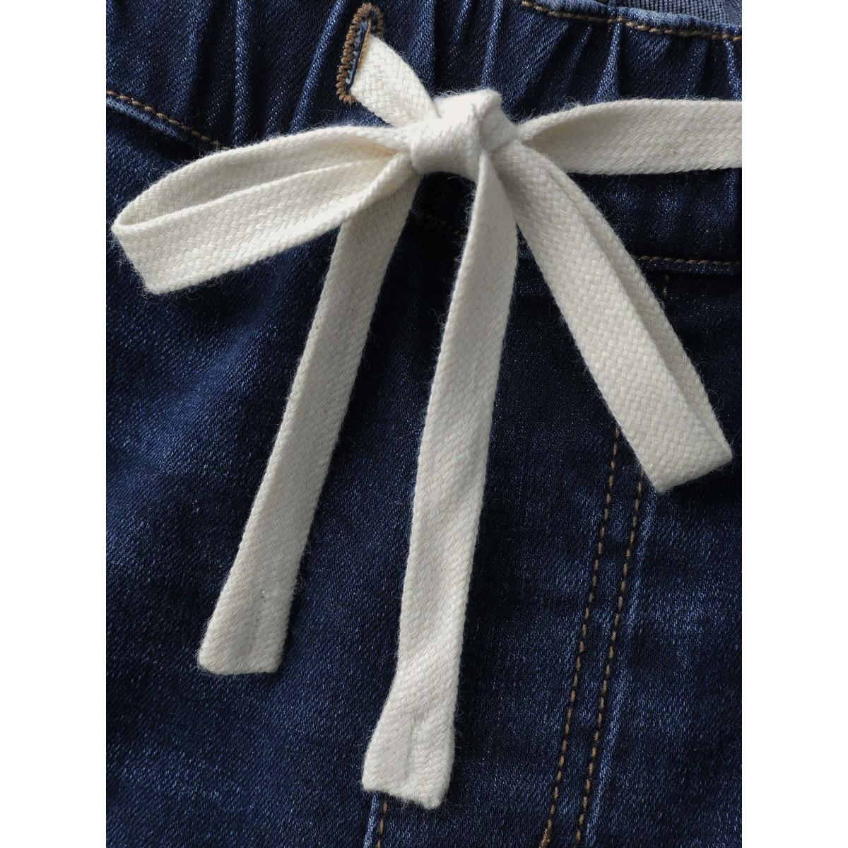 Plus Size Stretchy Waist Drawstring Wide-Leg Jeans Women Midblue Leisure Medium stretch Slanted pocket Jeans BloomChic 26/4X Product Image