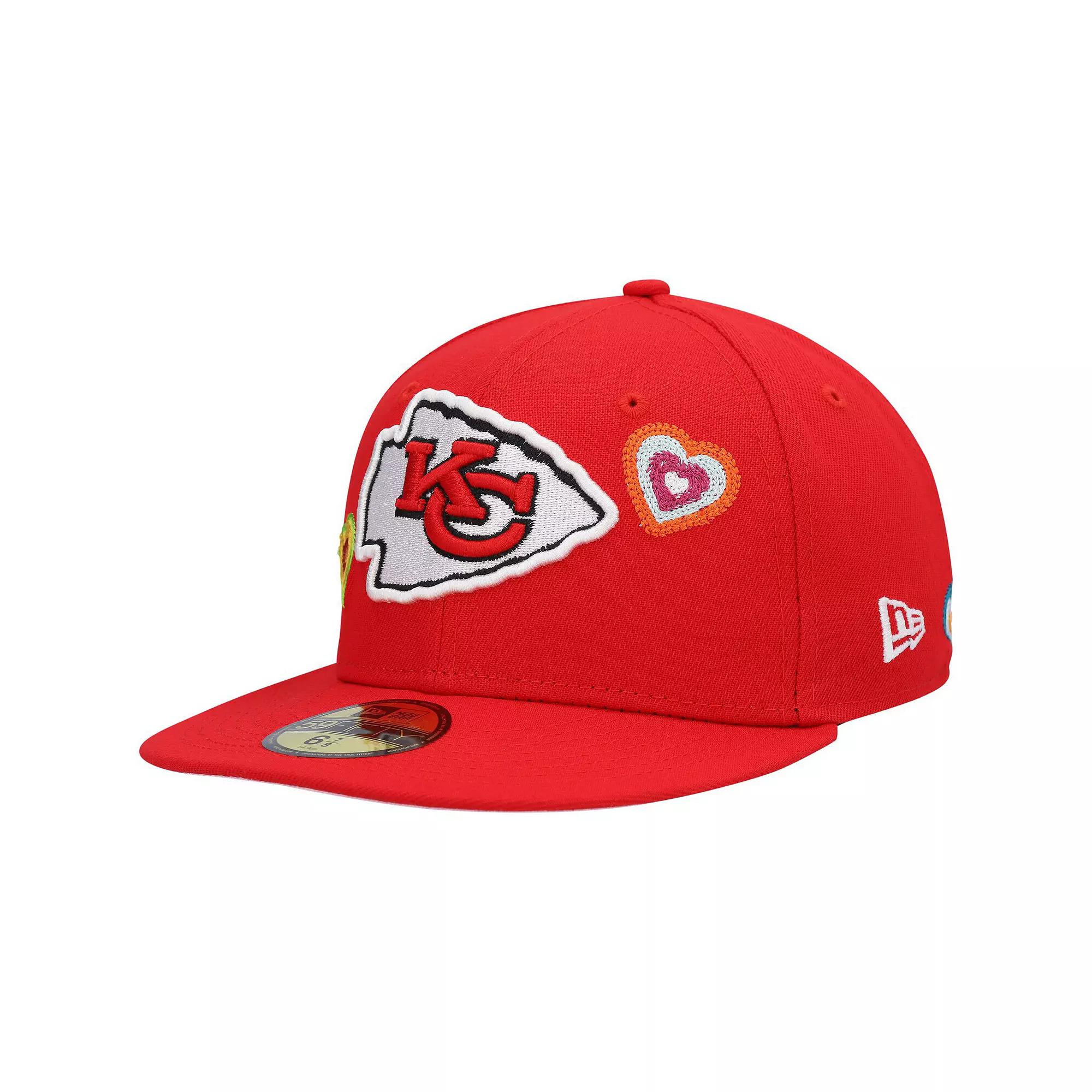 Men's New Era Red Kansas City Chiefs Chain Stitch Heart 59FIFTY Fitted Hat,  Product Image