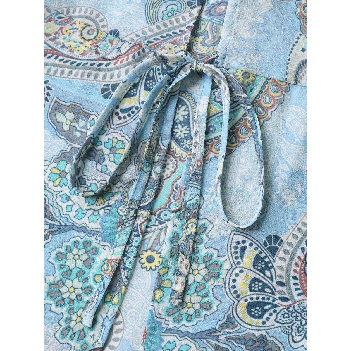 Plus Size Paisley Print Sheer Tied Kimono Cardigan Women LightBlue Boho Tie knot Vacation Kimonos BloomChic 28/5X Product Image