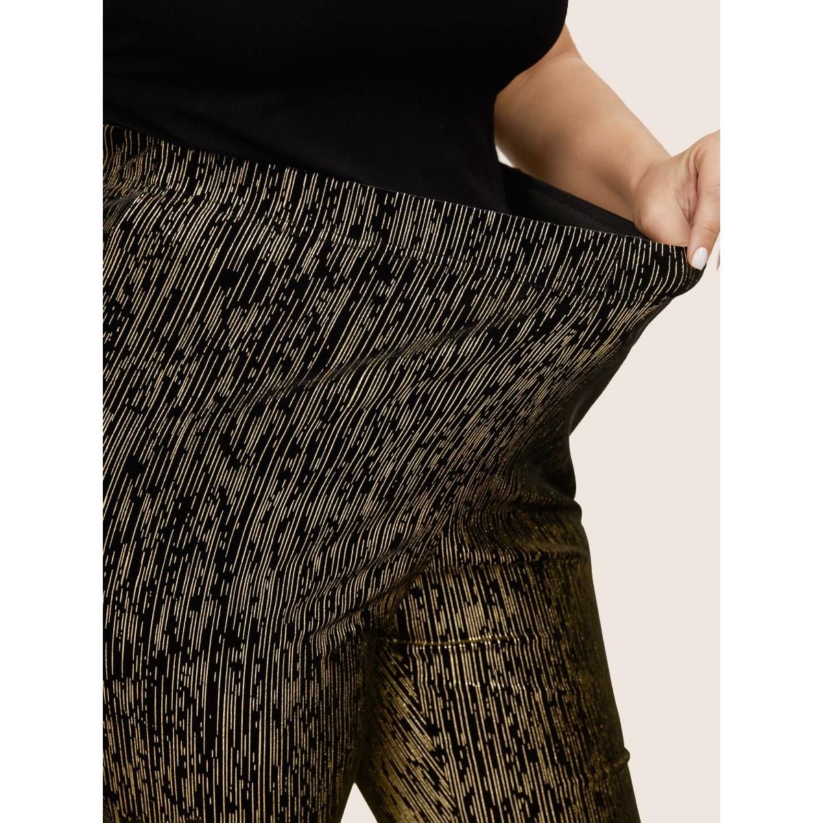 Plus Size Velvet Striped Elastic Waist Flare Leg Pants Women Black Glamour Flare Leg High Rise Party Pants BloomChic 22-24/3X Product Image