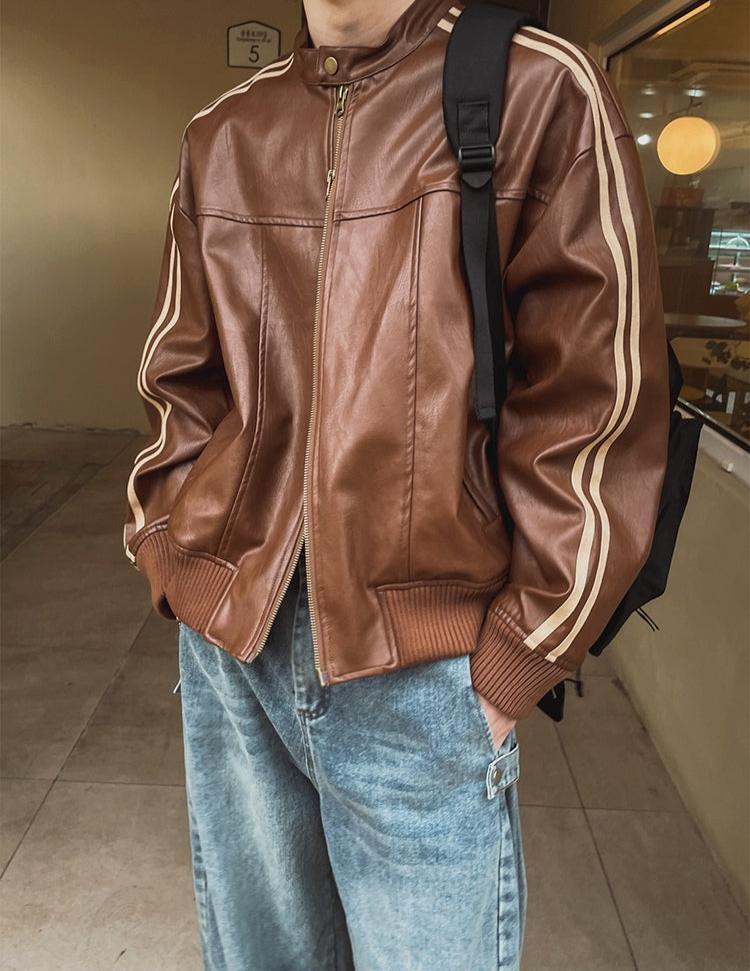 RT No. 11454 DOUBLE STRIPED MOTORCYCLE LEATHER JK Product Image