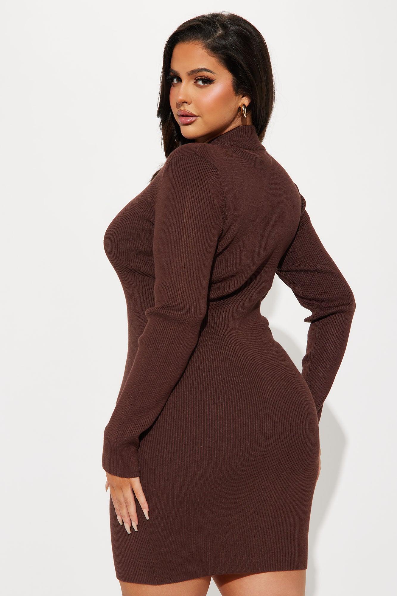 Kyana Zip Sweater Mini Dress - Chocolate Female Product Image