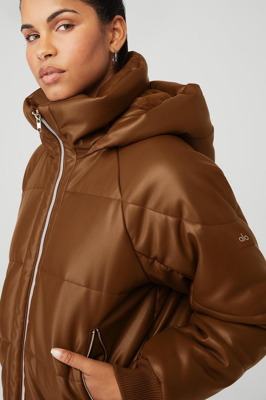 Faux Leather Boss Puffer - Cinnamon Brown Product Image