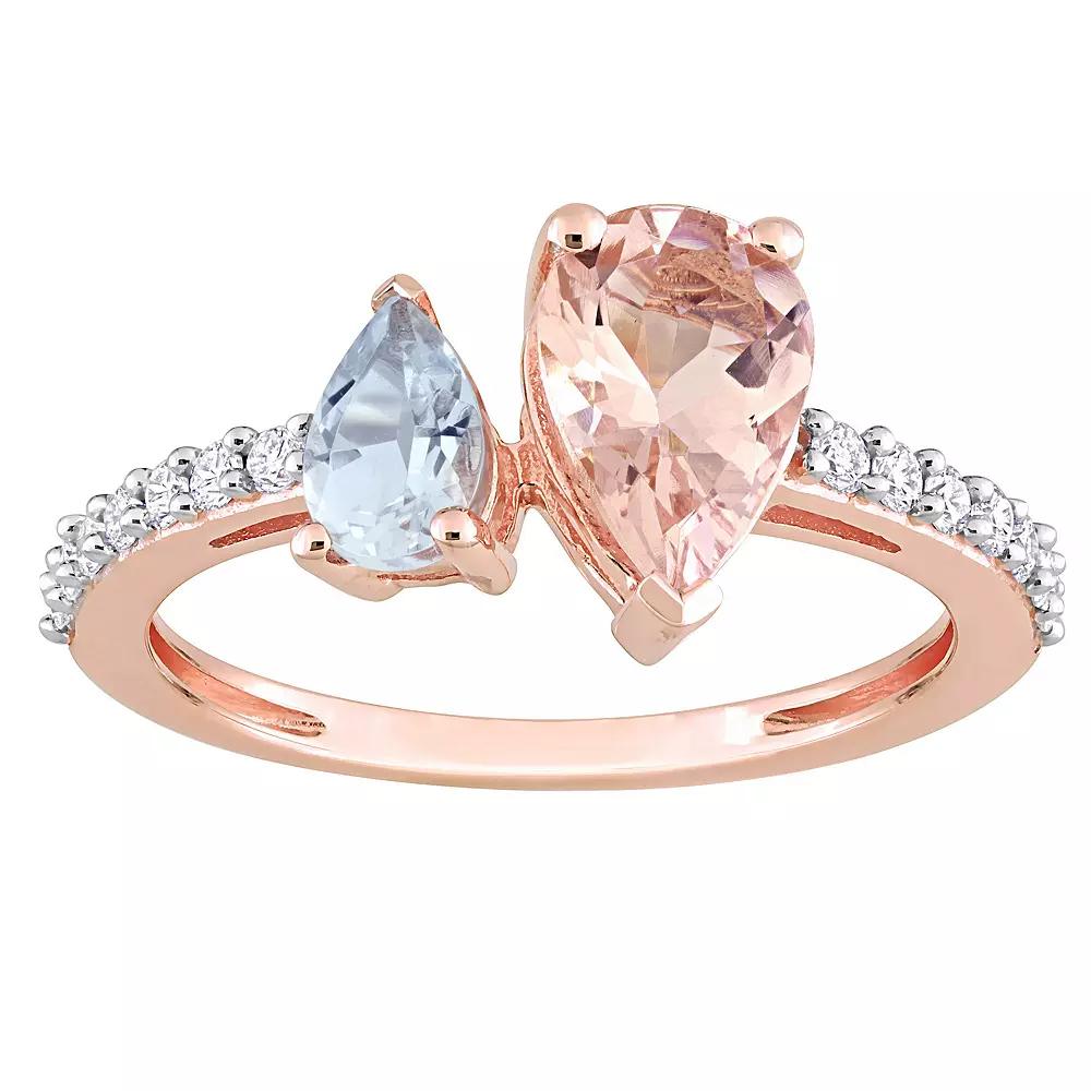 Stella Grace 14K Rose Gold Morganite, Aquamarine & 1/5 Carat T.W. Diamond 2-Stone Ring, Women's,  Product Image