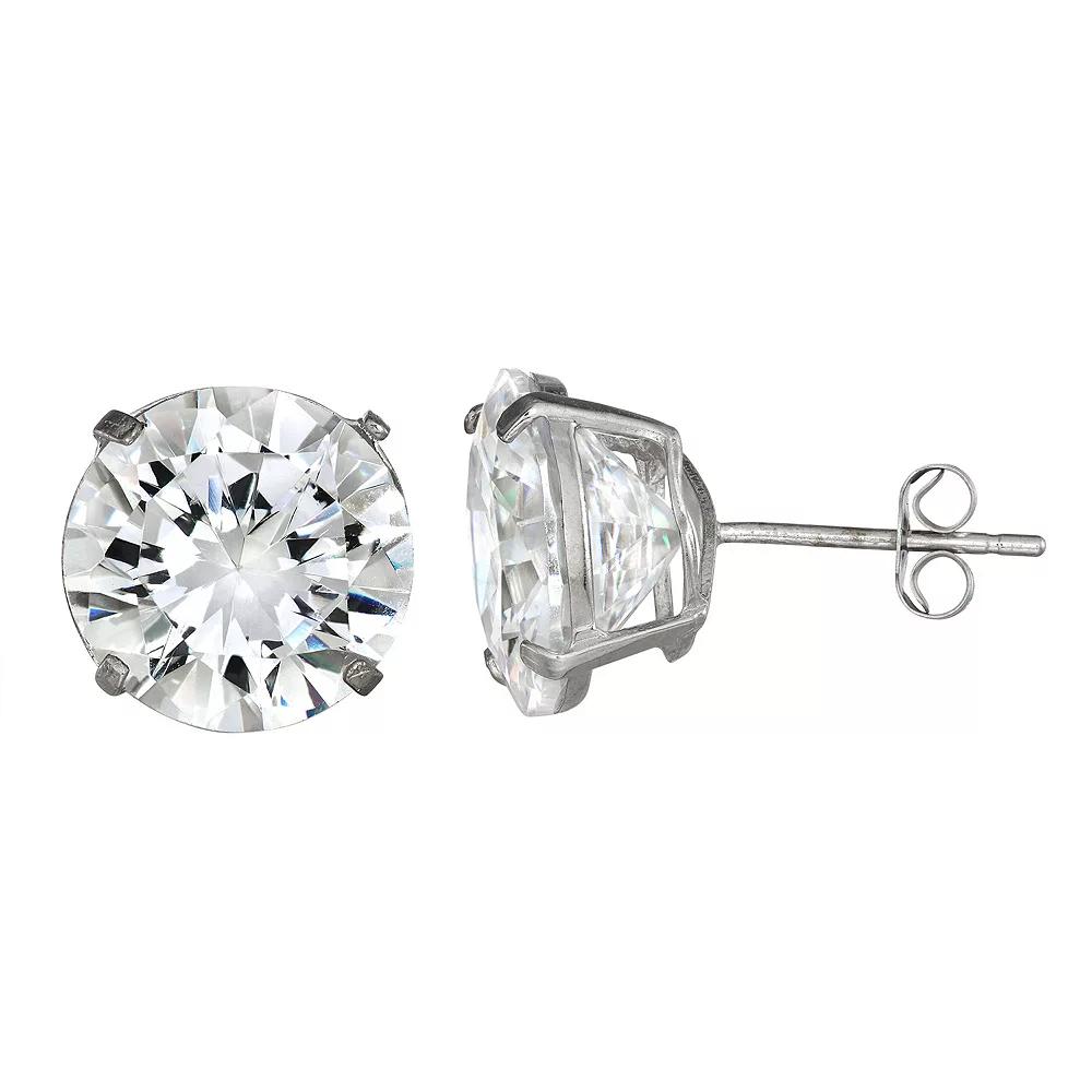 Forever 14K White Gold Round Cubic Zircoinia Stud Earrings, Women's, 14k Whgold Product Image