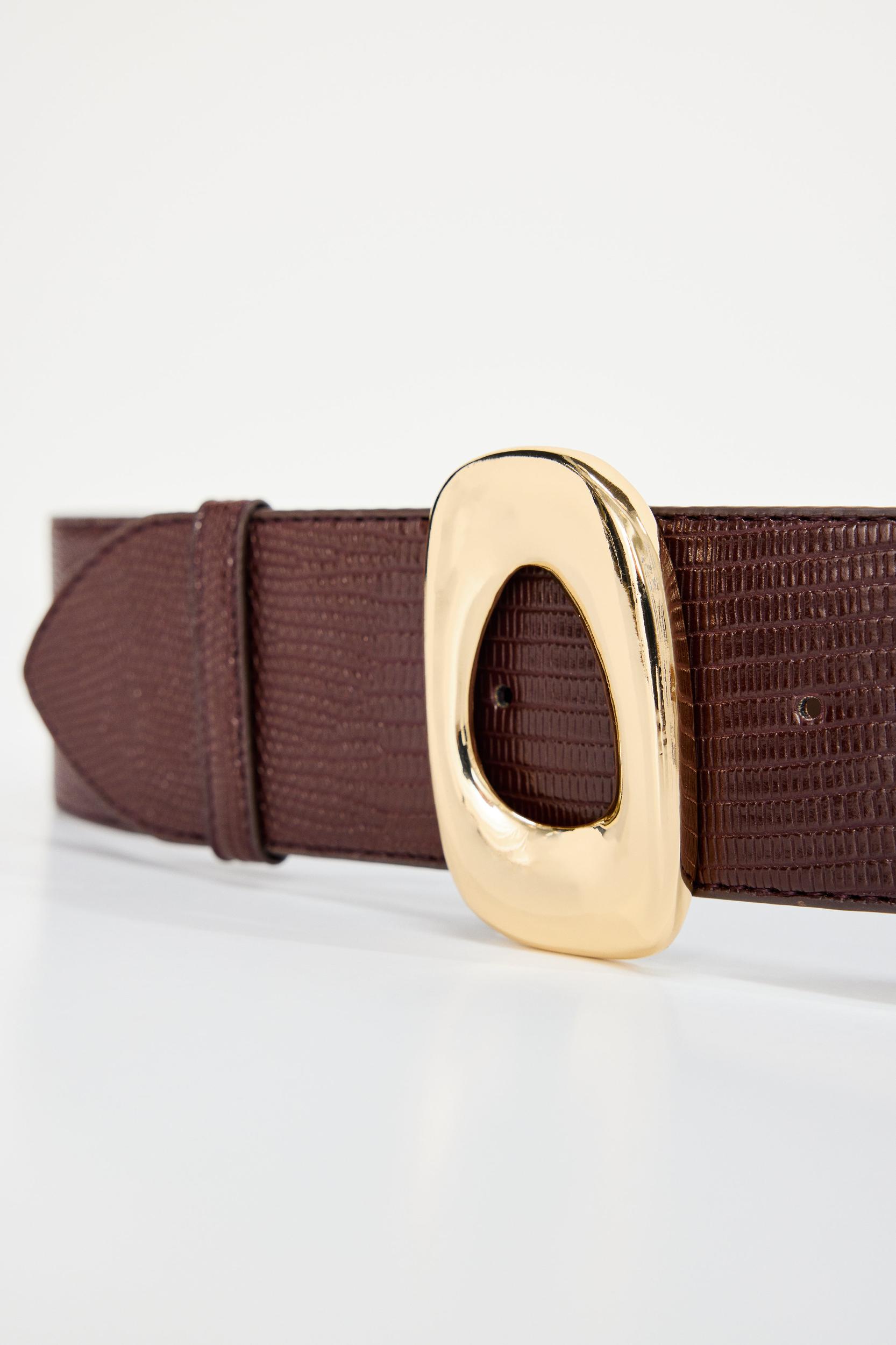 WIDE OVAL BUCKLE BELT | BROWN LIZARD RINT001 Product Image