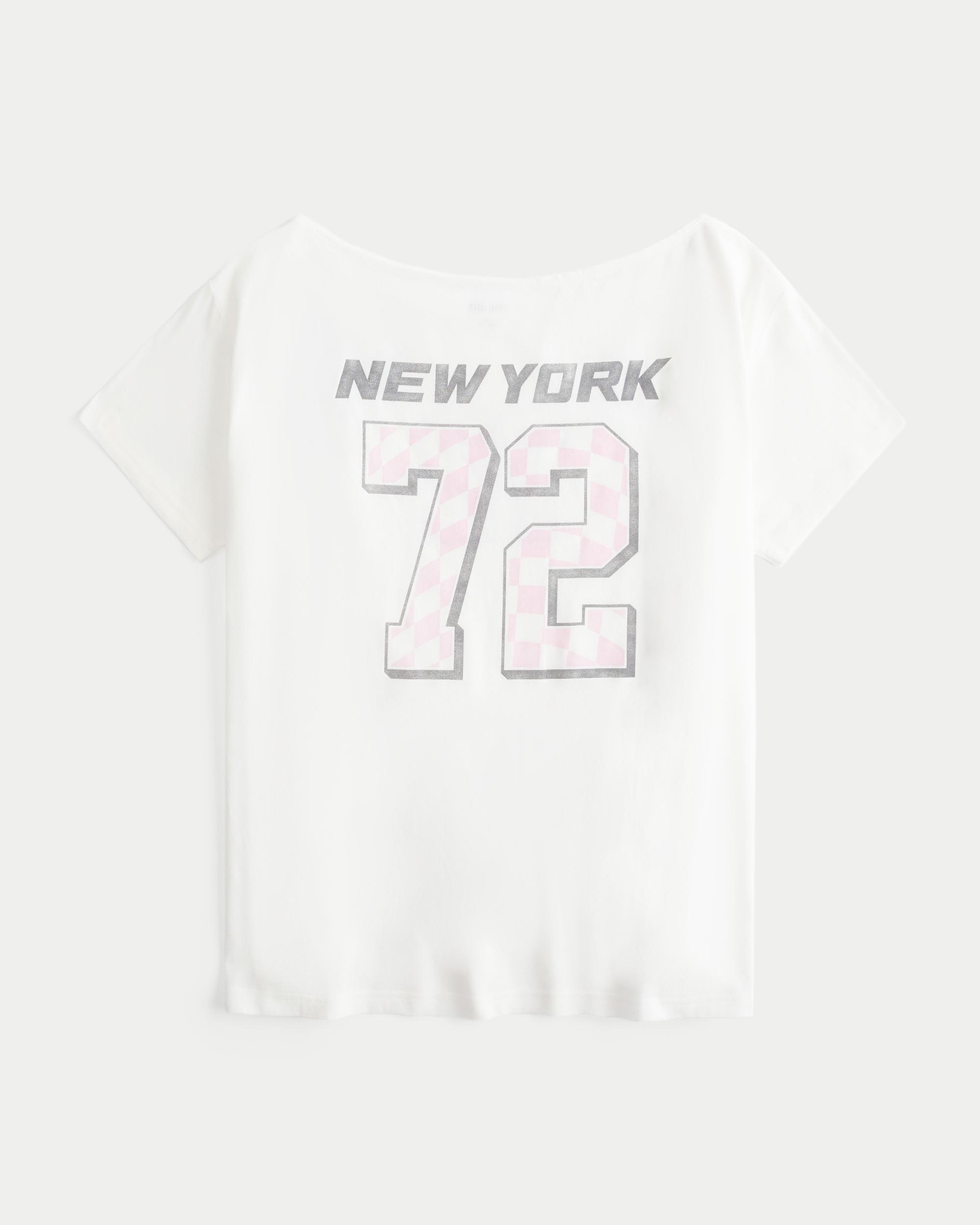 Oversized Off-the-Shoulder New York Raceway Graphic Tee Product Image