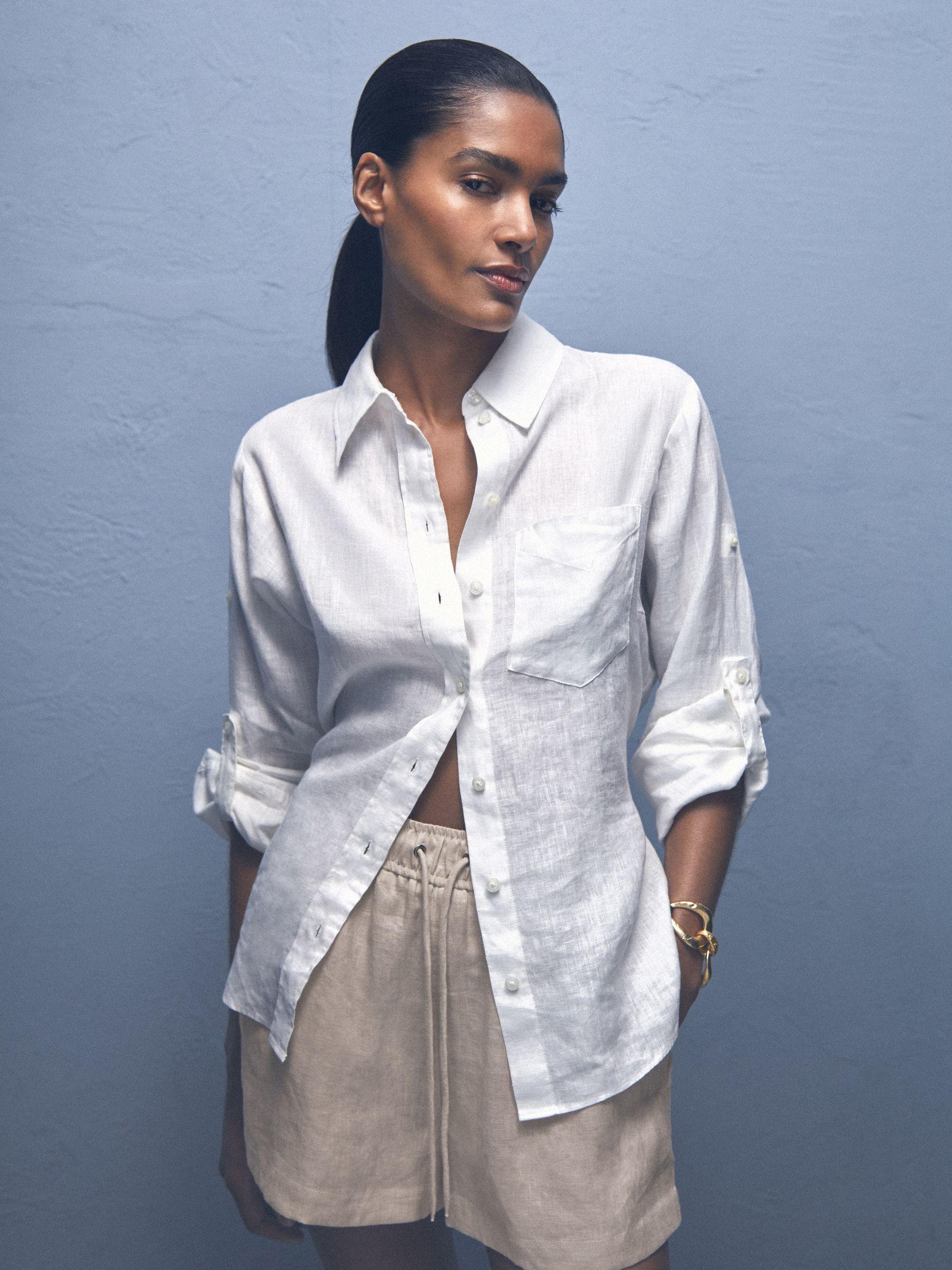 Linen-Blend Drawstring Shorts in Neutral Product Image