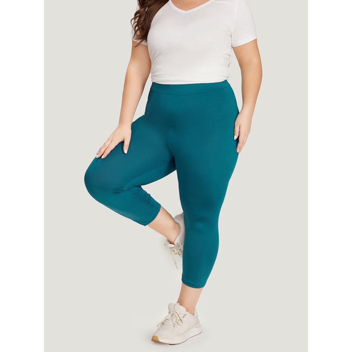 Plus Size Plain Skinny High Rise Cropped Leggings Women Aegean Casual High stretch Skinny High Rise Dailywear Leggings BloomChic 14-16/1X Product Image