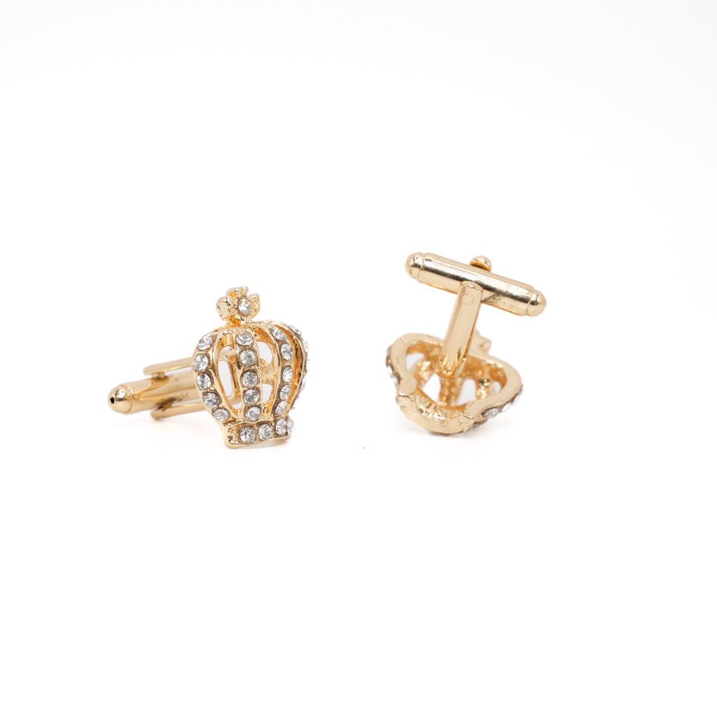 Gold Crown Rhinestone Design Cuff Links Product Image