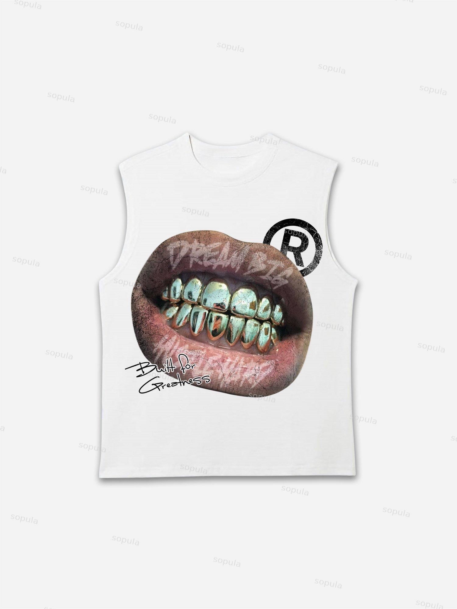 Street Metal Braces Vintage Lips Graphic Tank Top Product Image