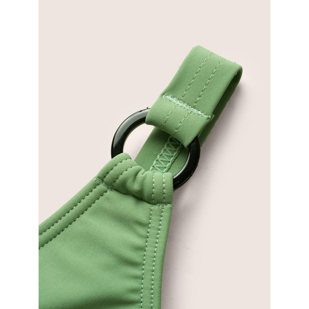 Plus Size Twist Front Round Buckle Detail Swim Top Women's Swimwear Palemauve Beach Twist High stretch Bodycon Heart neckline Curve Swim Tops BloomChic 28/5X Product Image