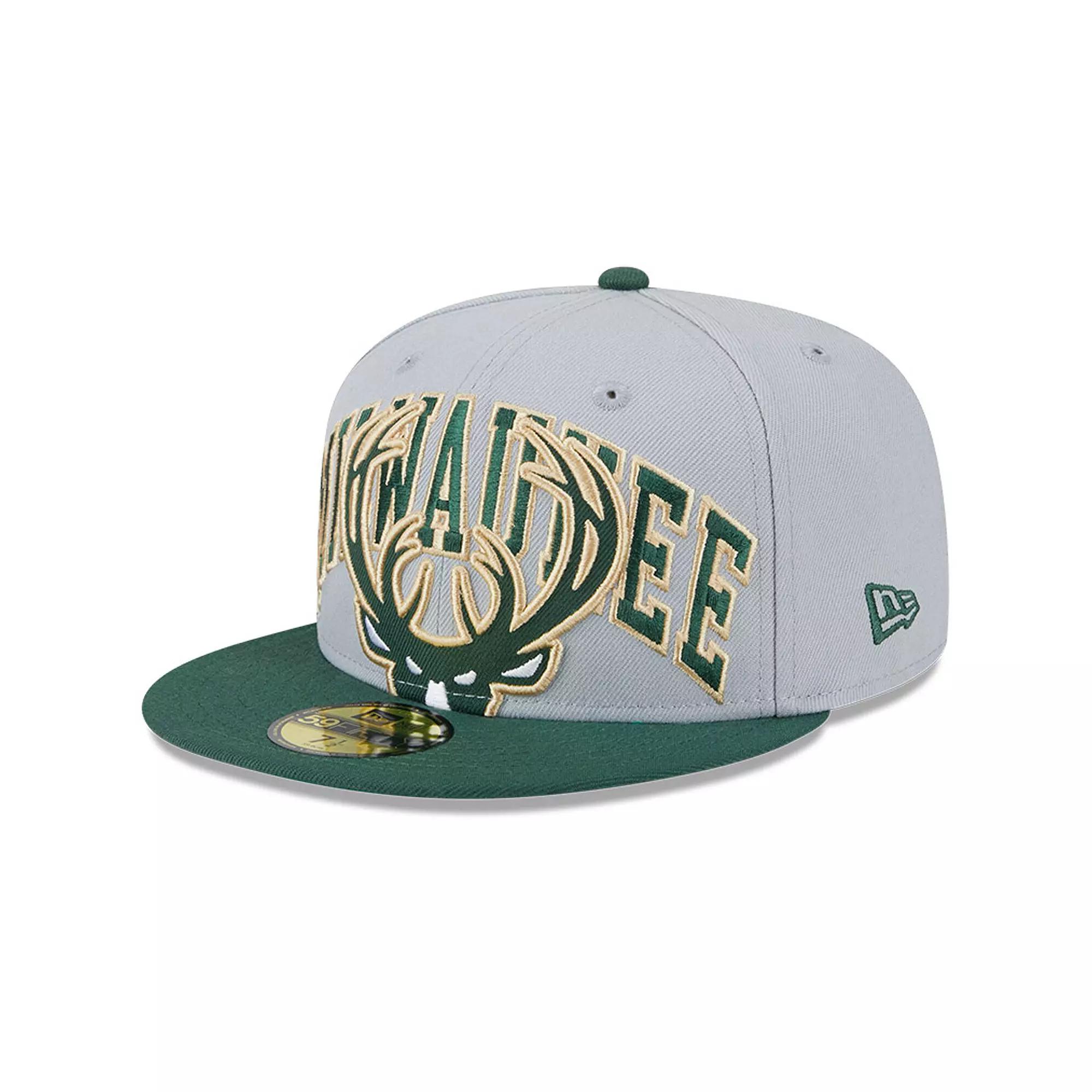 Men's New Era Gray/Hunter Green Milwaukee Bucks Tip-Off Two-Tone 59FIFTY Fitted Hat, Size: 7 7/8, Grey Product Image