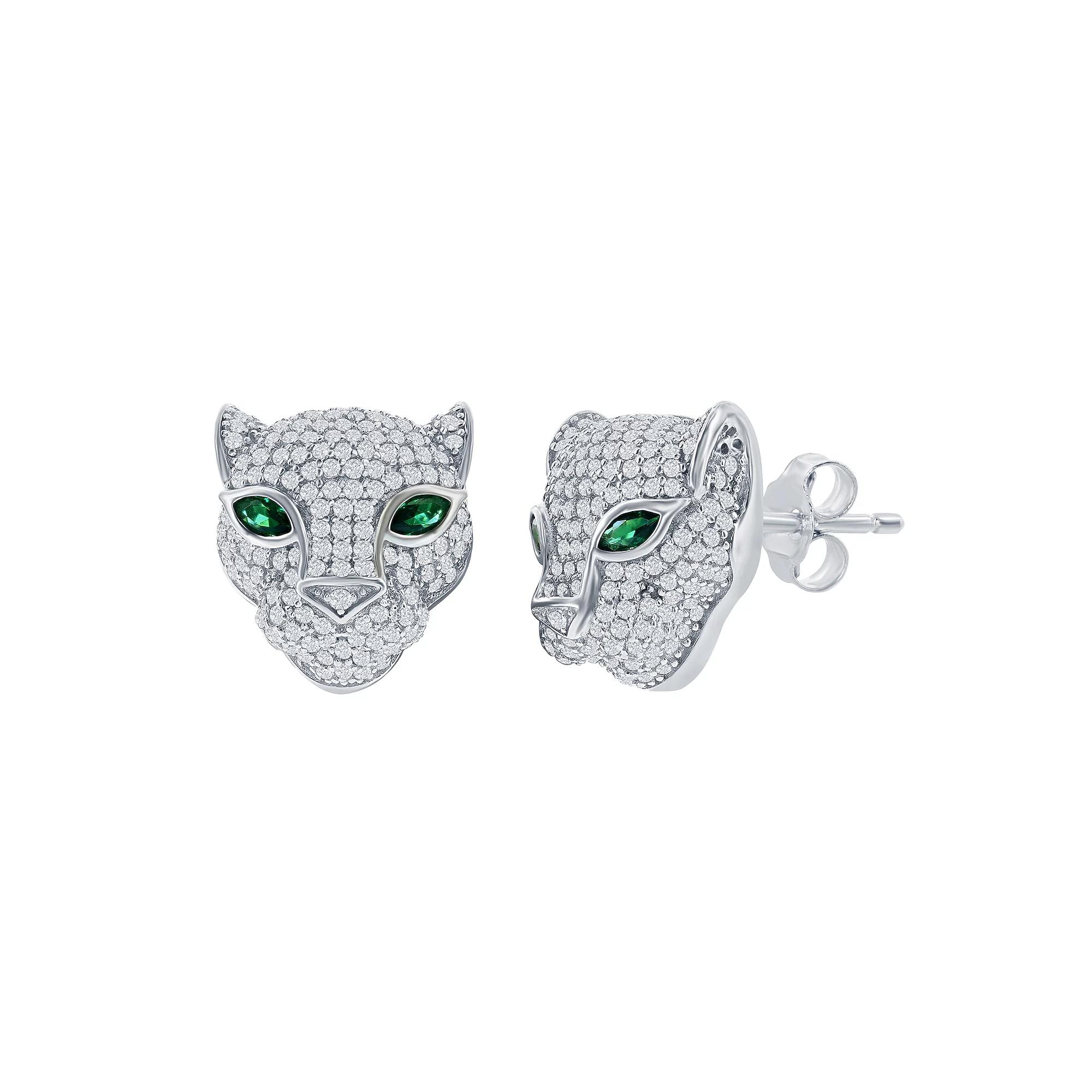Argento Bella Sterling Silver Cubic Zirconia & Emerald Panther Stud Earrings, Womens Product Image