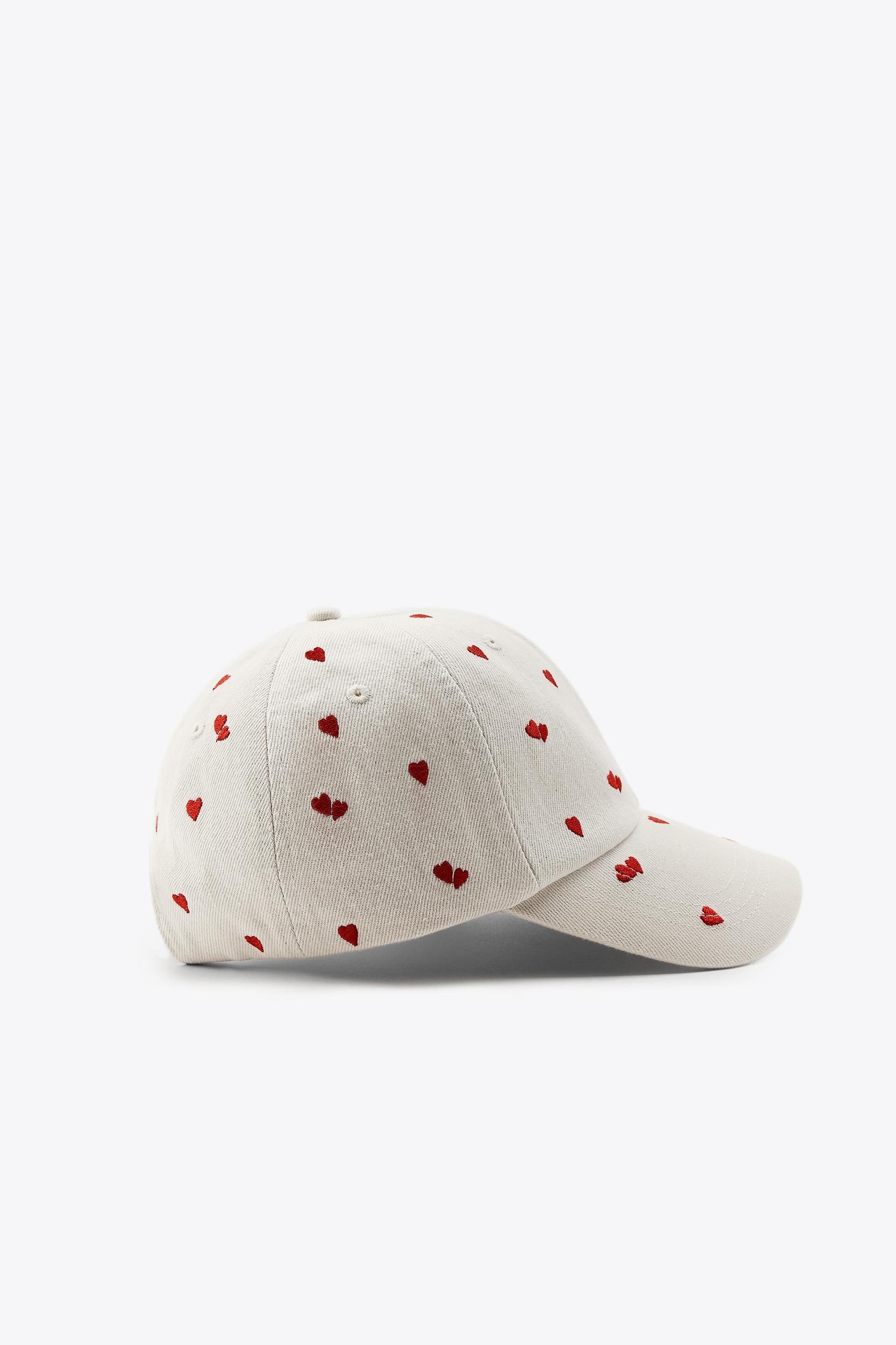 TWILL CAP WITH EMBROIDERED HEARTS Product Image