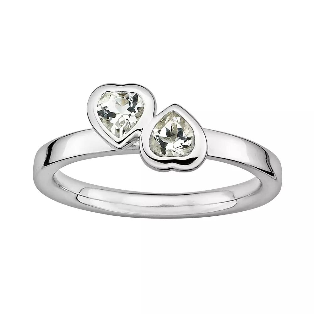 Stacks & Stones Sterling Silver White Topaz Heart Stack Ring, Women's, Size: 5 Product Image