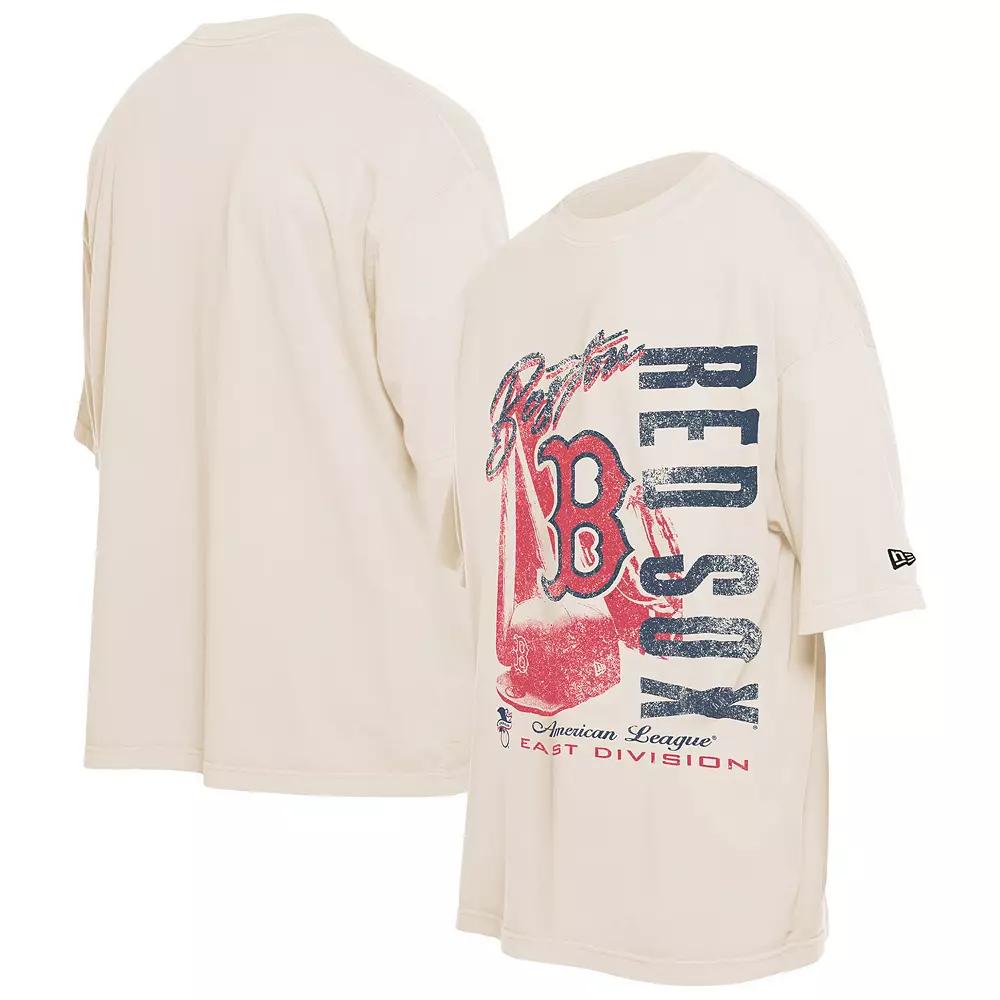 Men's New Era Cream Boston Red Sox Cooperstown Collection Oversized Throwback Distressed T-Shirt, Size: 3XL, Beige Product Image