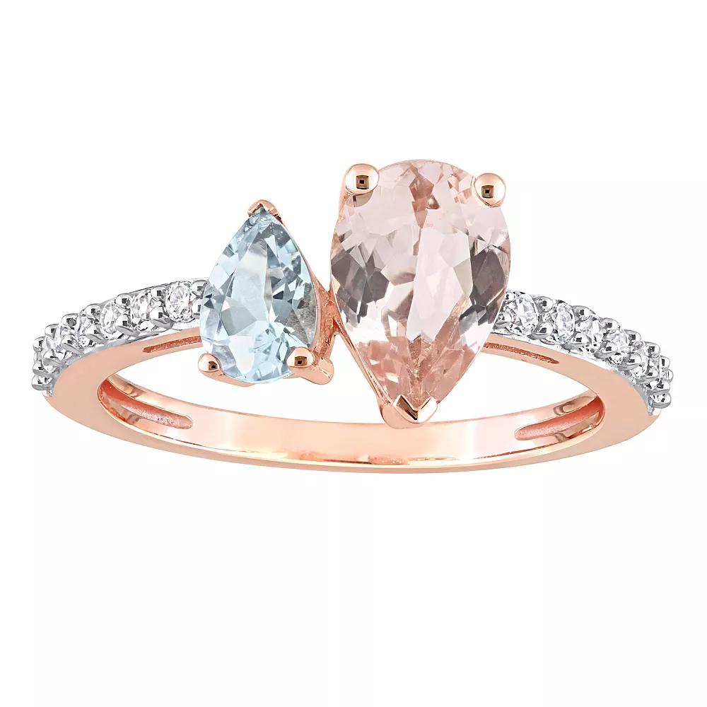 Stella Grace 10k Rose Gold Morganite, Aquamarine & White Topaz Ring, Women's,  Product Image